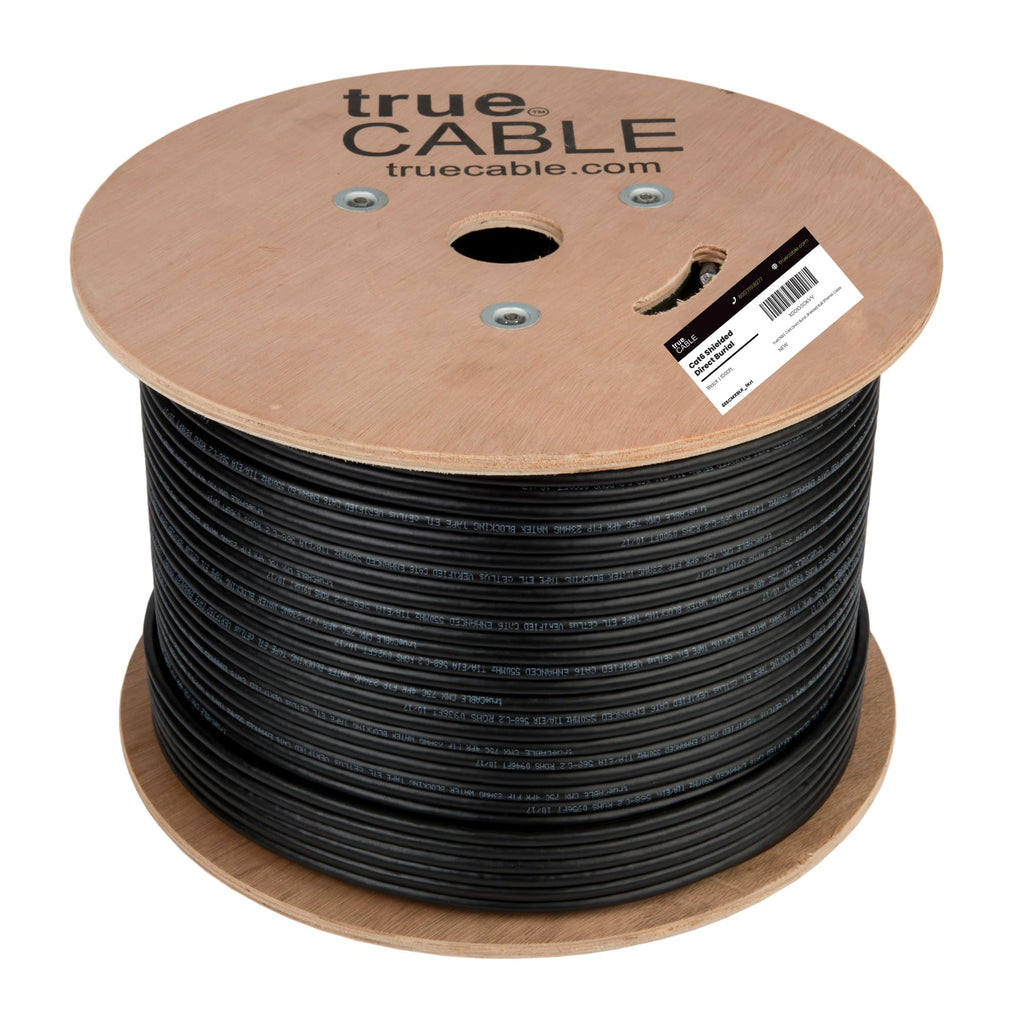 TRUE CABLE Cat6 Direct Burial Outdoor Bulk Ethernet Cable, Shielded F/UTP, 500ft, Brown, 23AWG Solid Bare Copper, Heavy Duty Outdoor, OSP Jacket, Waterproof, UV, 550MHz, PoE++ 100W (4PPoE)