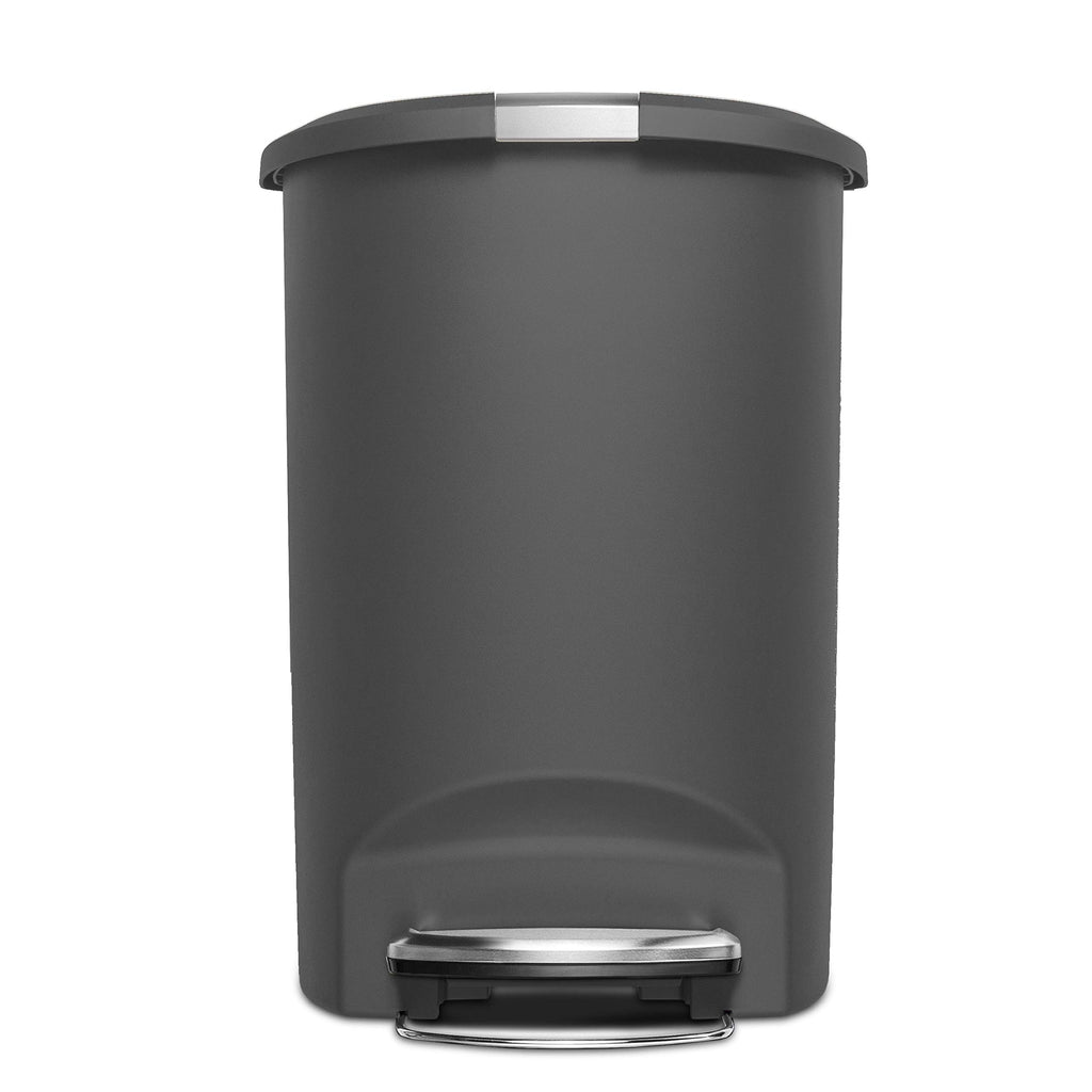 simplehuman 50 Liter / 13 Gallon Semi-Round Kitchen Step Trash Can with Secure Slide Lock, Black Plastic