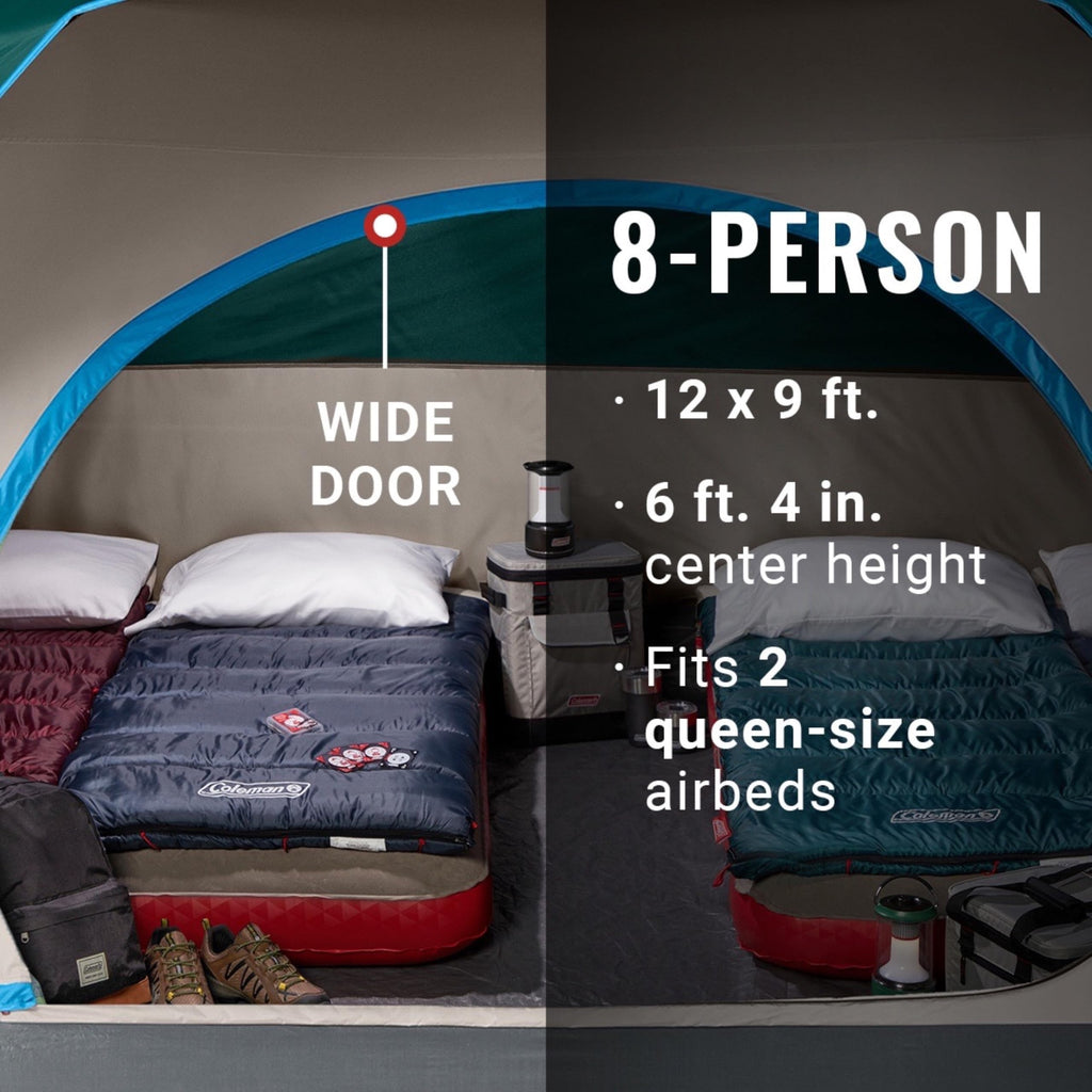 Coleman Skydome Camping Tent with 5 Minute Setup, 2/4/6/8 Person Weatherproof Tent with Rainfly & Carry Bag, 20% More Headroom Than Traditional Canopies