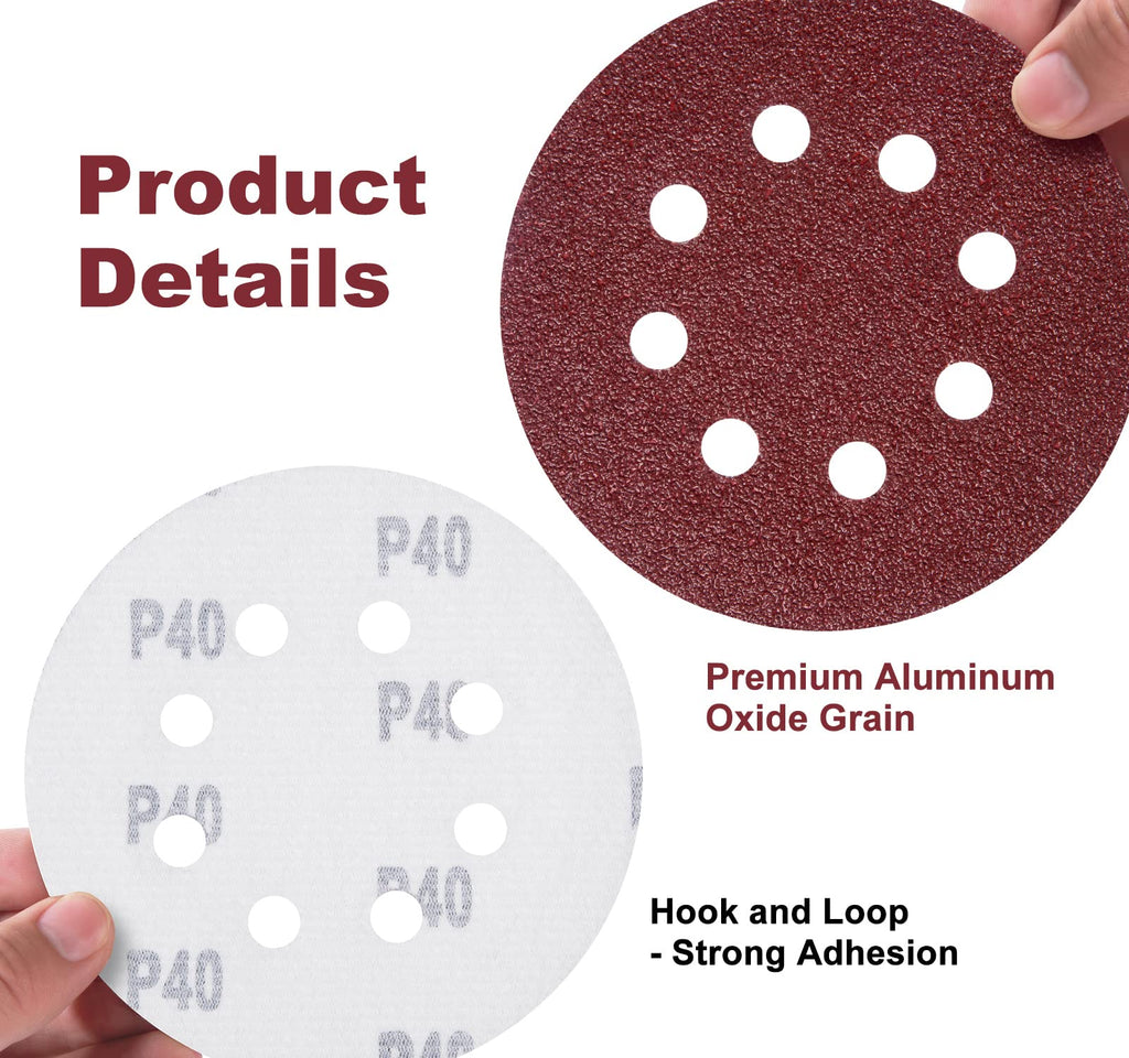 S SATC 72 PCS 5 Inch 8 Hole Hook and Loop Adhesive Sanding Discs Sandpaper for Random Orbital Sander 40 60 80 120 180 240 320 Grits