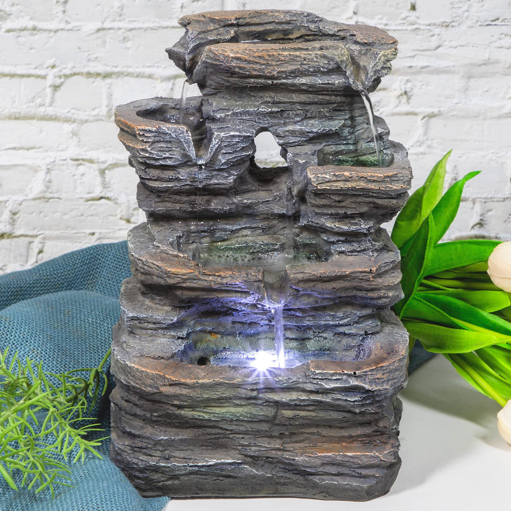 Ferrisland Tabletop Water Fountain, Zen Meditation Indoor Waterfall Fountain, Heart Shape Decoration with LED Light for Home Office Bedroom Relaxation Decor, Gift Ideas