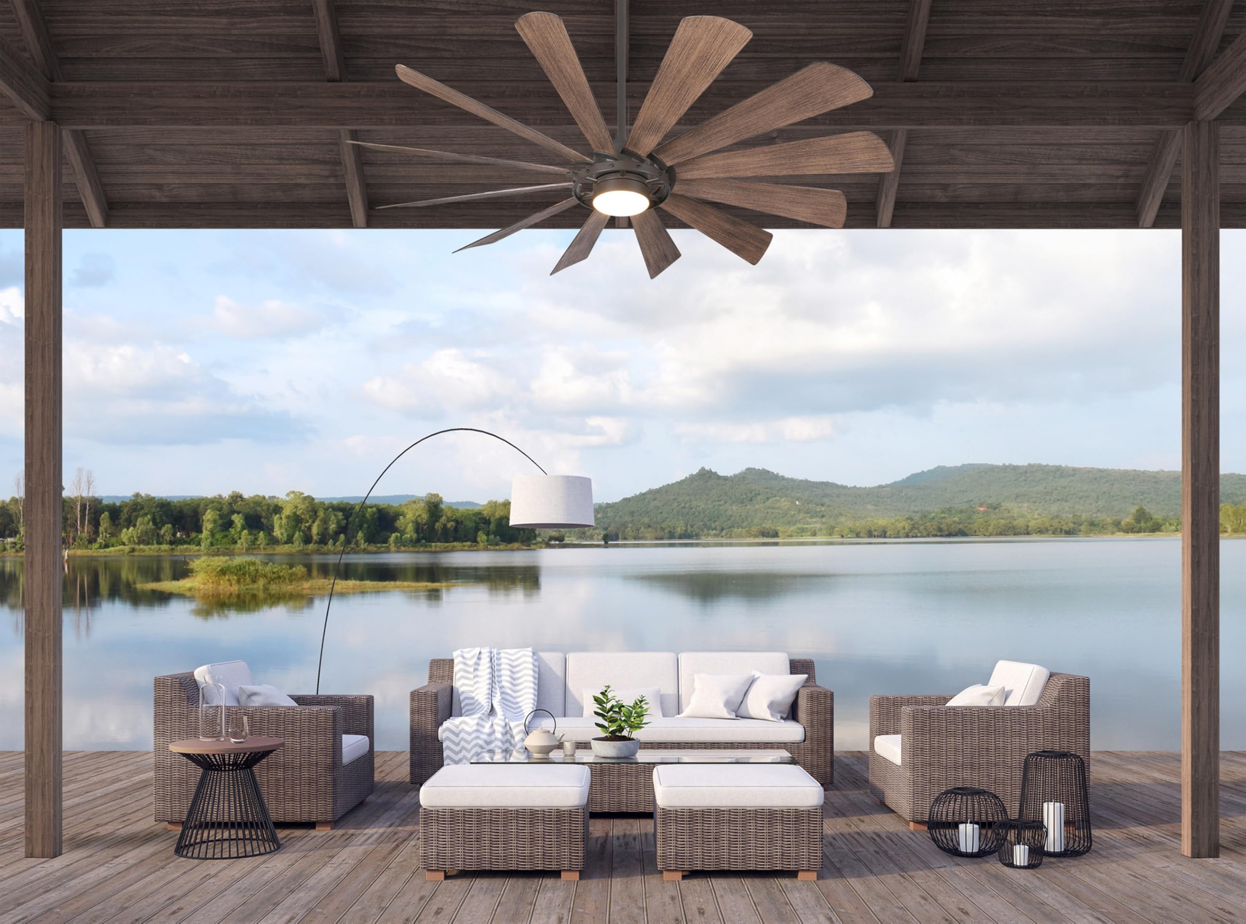 Minka-Aire F870L-ORB 65" Windmolen Outdoor Smart Ceiling Fan with LED Light and Remote Control, Oil Rubbed Bronze