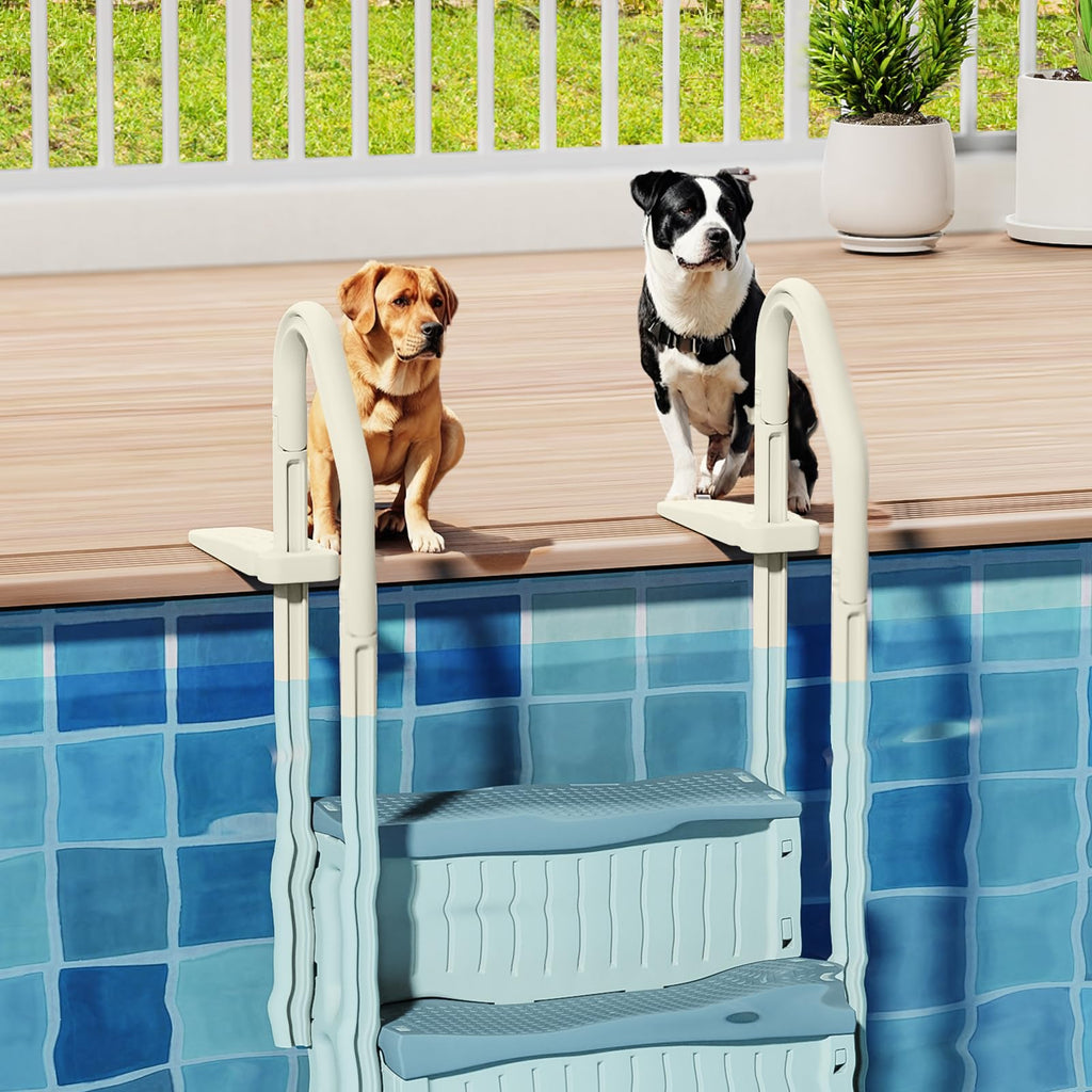 VINGLI Pool Ladder Heavy-Duty Safety Step for Above Ground Pools Stair Entry System with Handrails, Beige and Grey (Beige &Gray, 4 Steps)