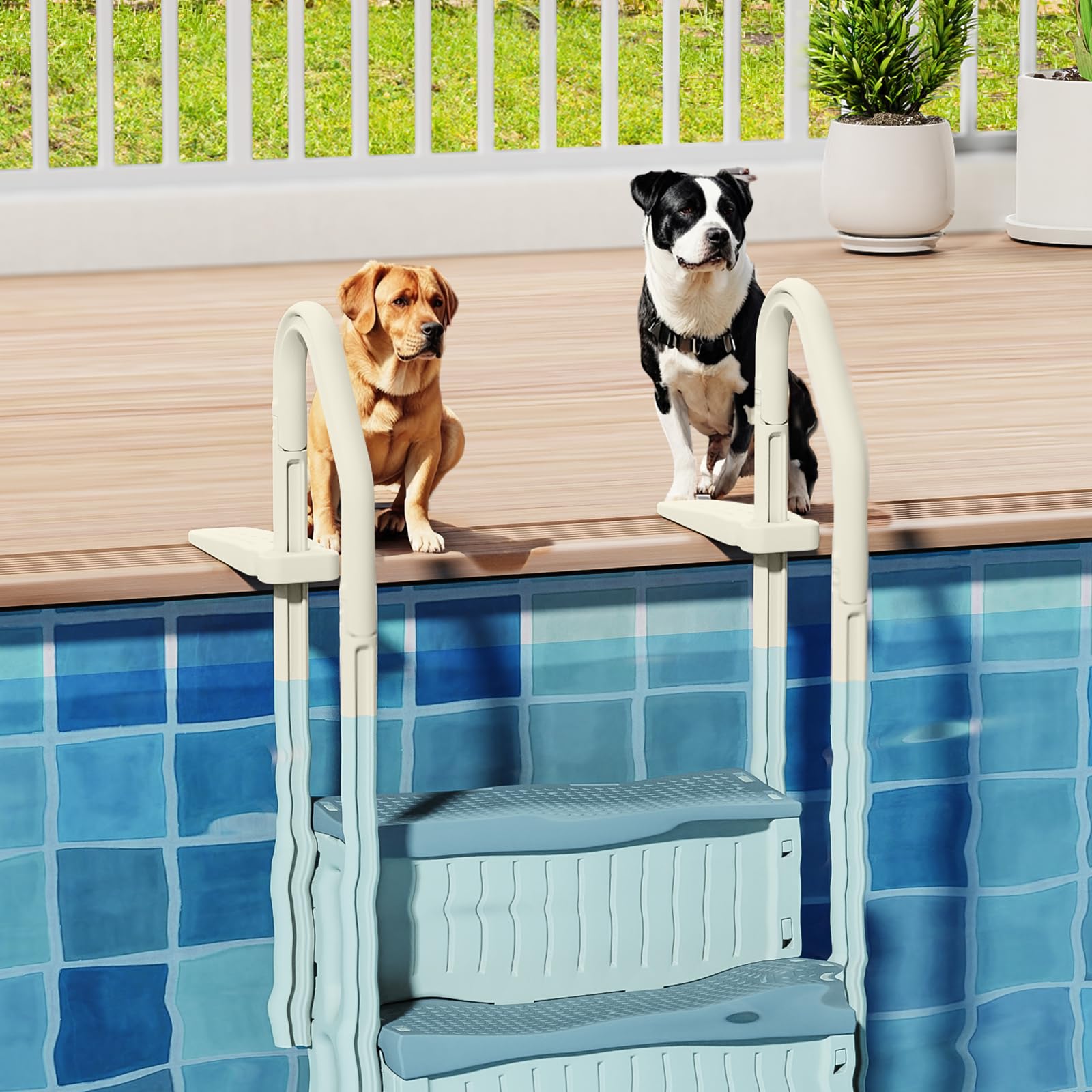 VINGLI Pool Ladder Heavy-Duty Safety Step for Above Ground Pools Stair Entry System with Handrails, Beige and Grey (Beige &Gray, 4 Steps)