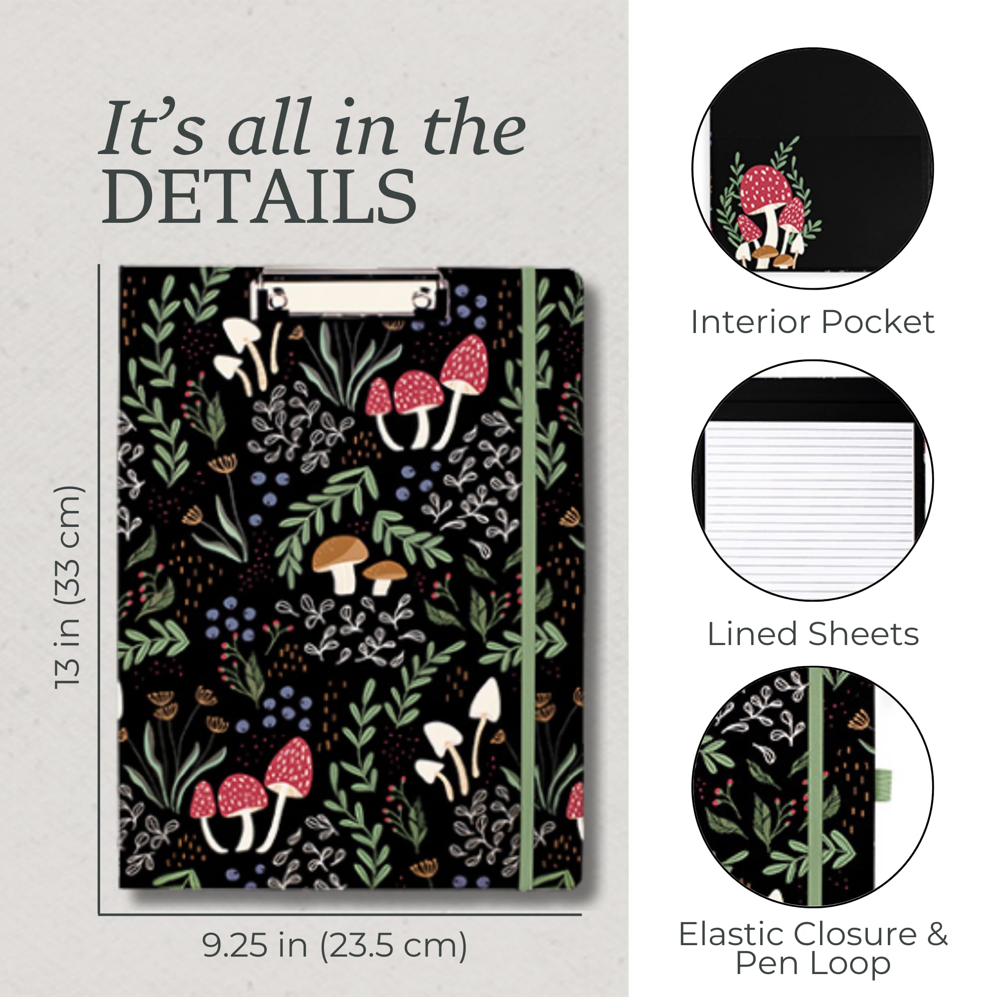 Steel Mill & Co Cute Clipboard Folio with Refillable Lined Notepad and Interior Storage Pocket, Black and White Padfolio for Work, Black Dots