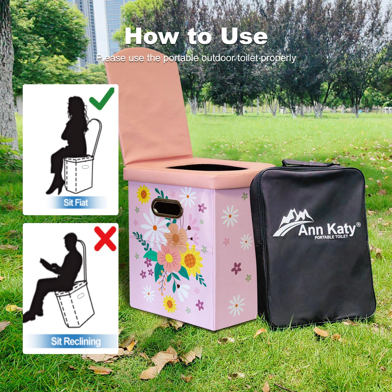 Ann Katy Upgrade XL Portable Toilet for Adults, Extra Large Portable Travel Floding Toilet, Camping Tall Toilets with Lid for Adults and Kids Compact Potty for Car,Hiking,Beach and Camping
