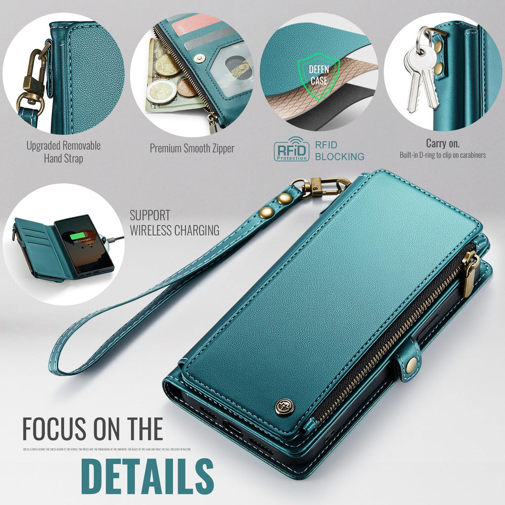 Defencase for Samsung Galaxy S25 Ultra Magnetic Wallet Case Compatible with Magsafe with RFID Blocking Zipper & Card Holder Women, PU Leather Detachable Phone Case for Galaxy S25 Ultra 6.9", Black