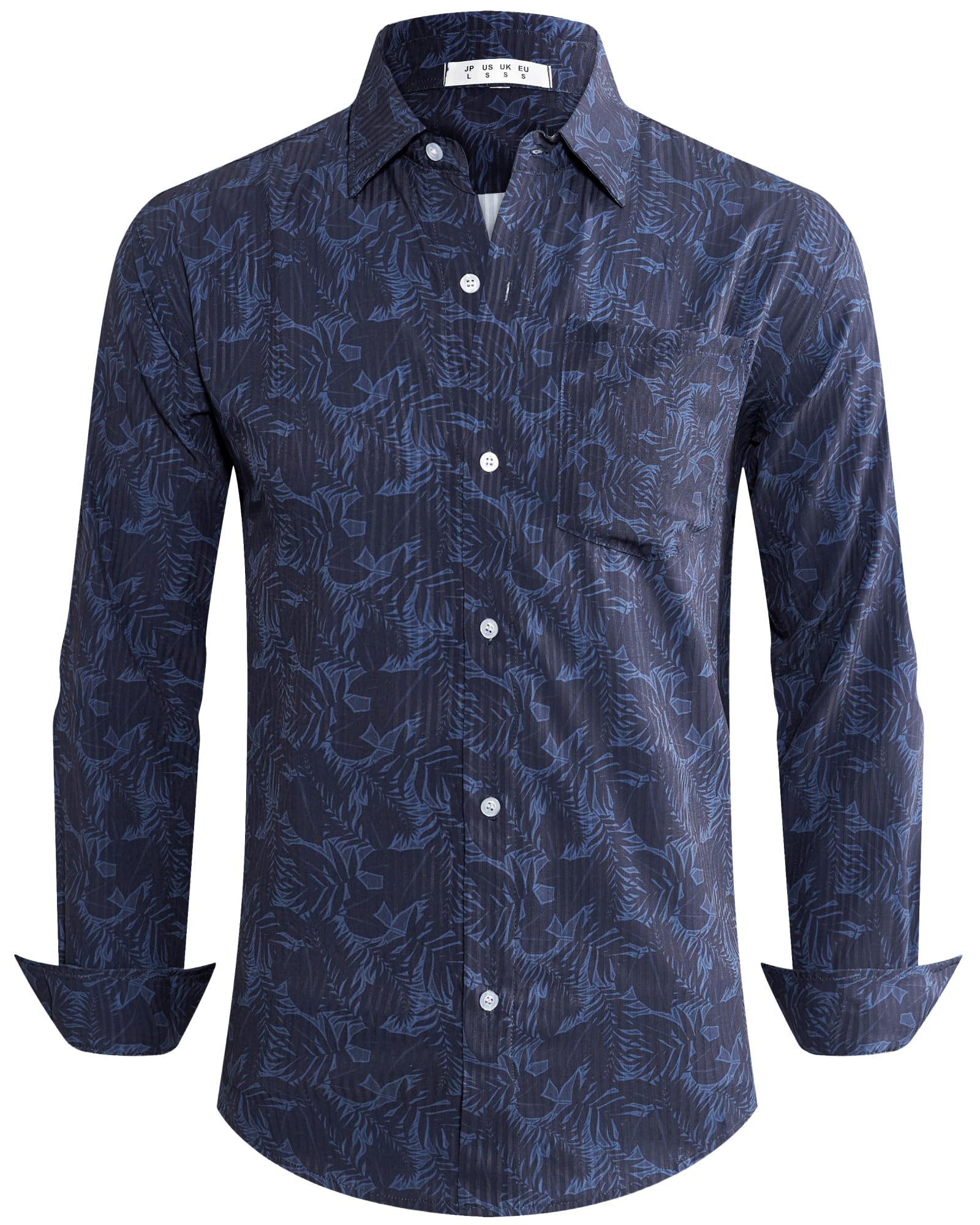BOJIN Men's Dress Wrinkle-Free Floral Hawaiian Long Sleeve Flower Printed Casual Button Down Shirts with Pocket