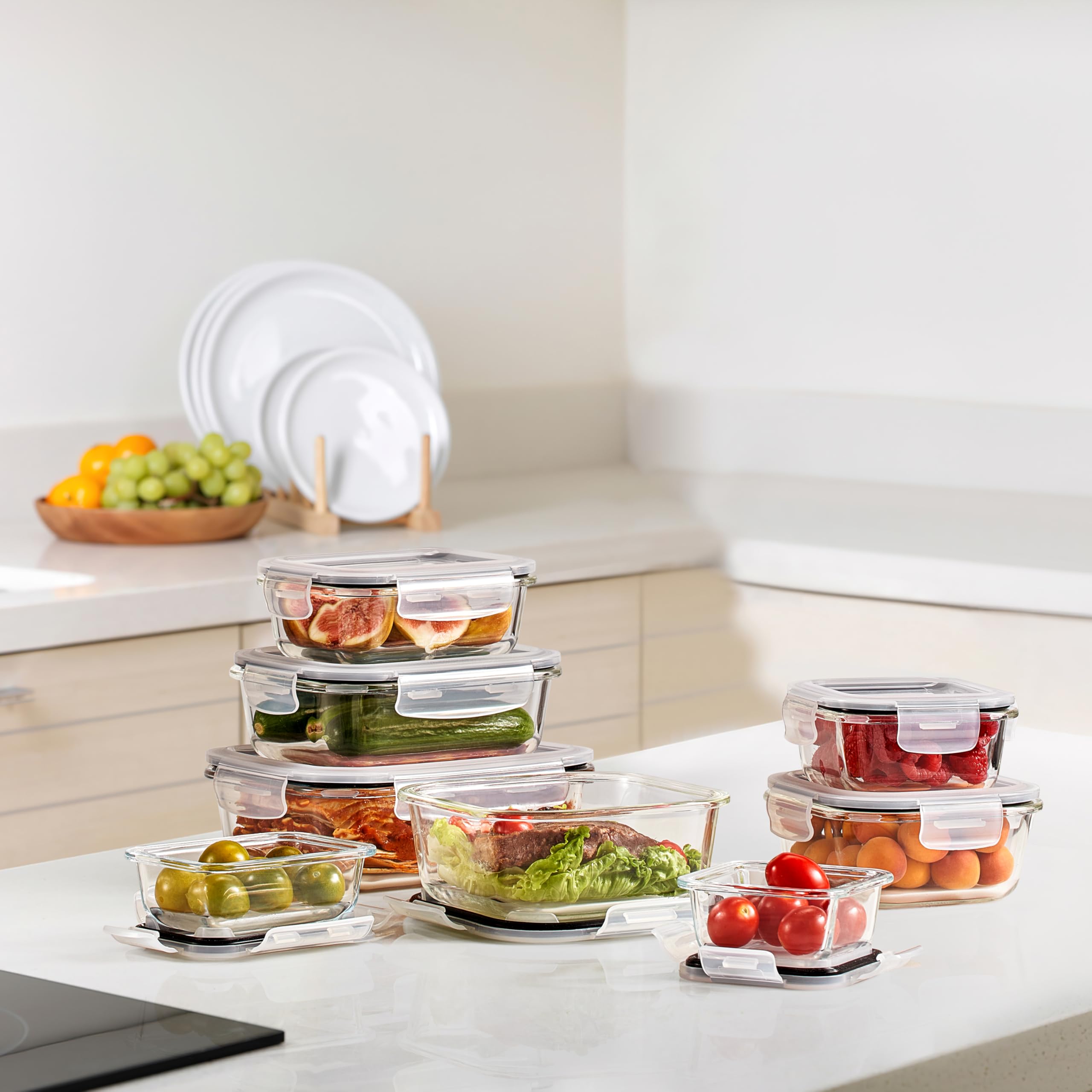 Sorbus 20pc Glass Meal Prep Containers Set – 10 Glass Food Storage Containers (21.3oz, 2.6 Cups) with Airtight Lids – Freezer, Dishwasher, and Oven Safe – Reusable Containers for Meal Prep and Storage