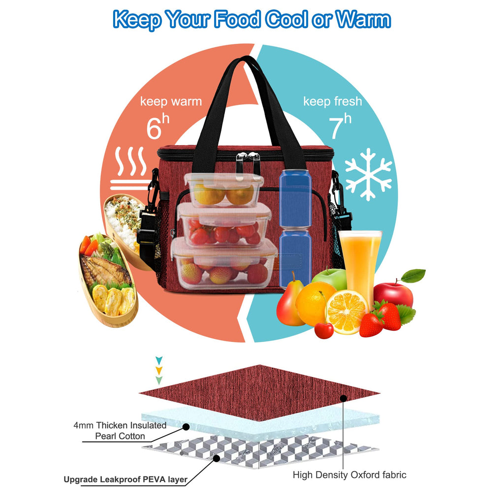 Femuar Lunch Bags for Women/Men, Insulated Lunch Bag for Work Office Picnic - Large Lunch Cooler Bag Leakproof Lunch Box with Adjustable Shoulder Strap for Adults - Grey (15L)