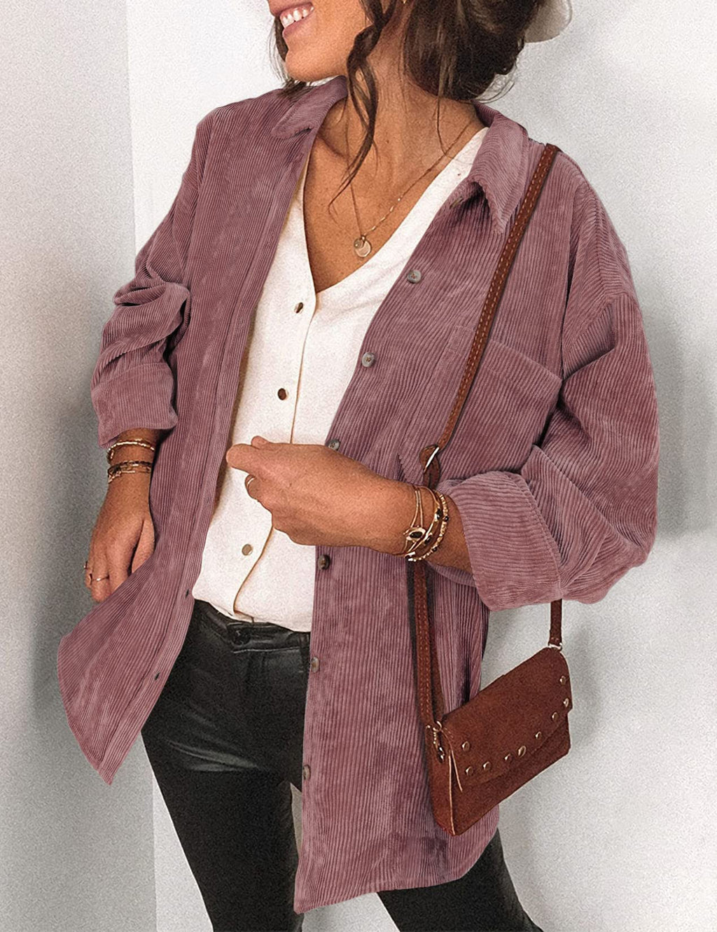 Saslax Women's Corduroy Shirt Shacket Jacket