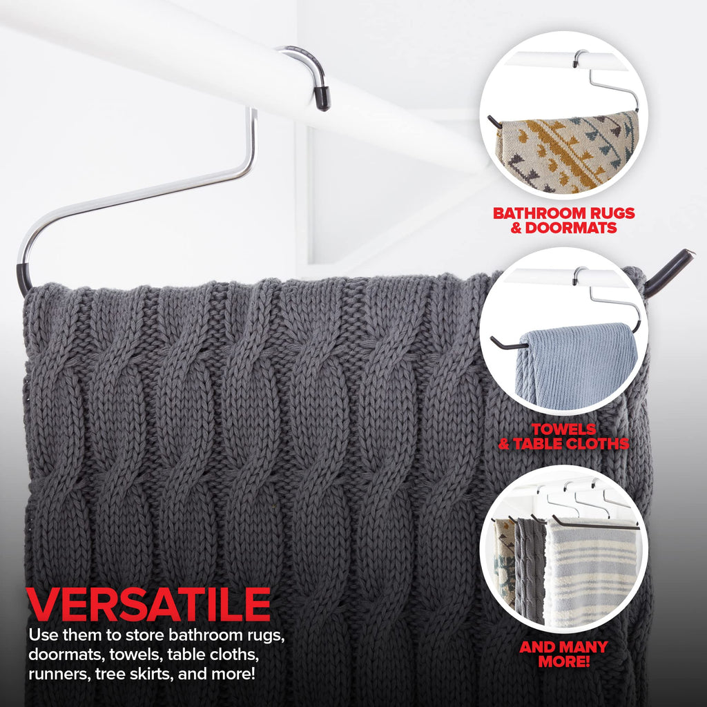 Blanket Hangers Set of 6 Heavy Duty Stainless Steel Hanger with Black Vinyl Nonslip Coating - Great for Closet Storage of Quilts, Comforters, Bedding, Table Cloths, Towels, Rugs and Sleeping Bags