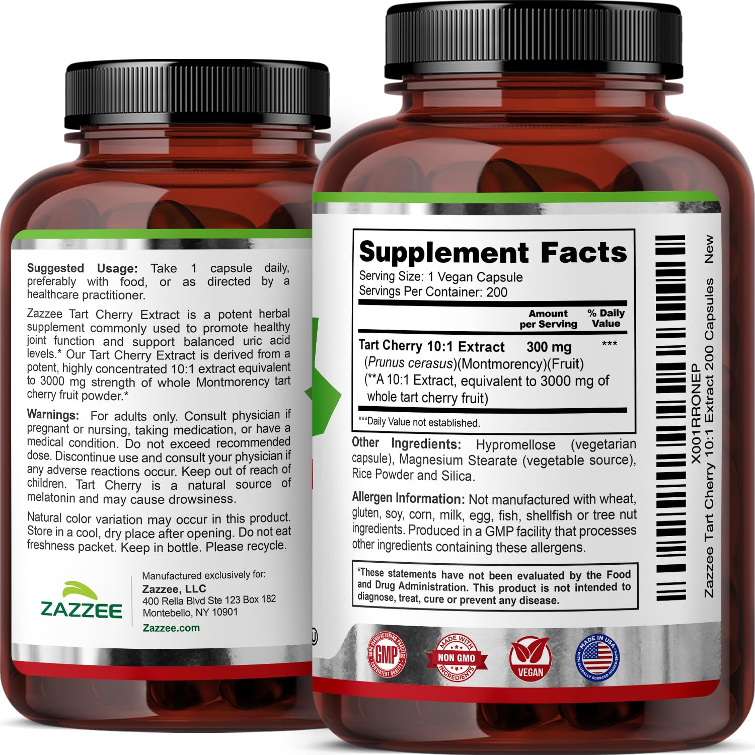 Zazzee Tart Cherry 10:1 Extract, 60 Vegan Capsules, 2 Month Supply, Montmorency Cherry, Certified Kosher, Joint & Uric Acid Support, Antioxidant Support Formula, Non-GMO, Made in the USA