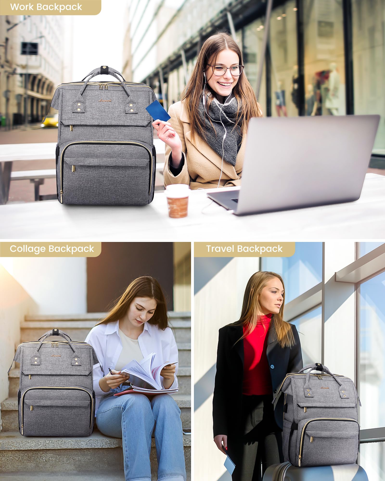 LOVEVOOK Laptop Backpack for Women with Giant Tumbler Holder Pocket, 15.6 Inch Work Daypack for Teacher Nurse, Computer College Bookbag Purse, Waterproof Travel Back Pack with USB Charging Port
