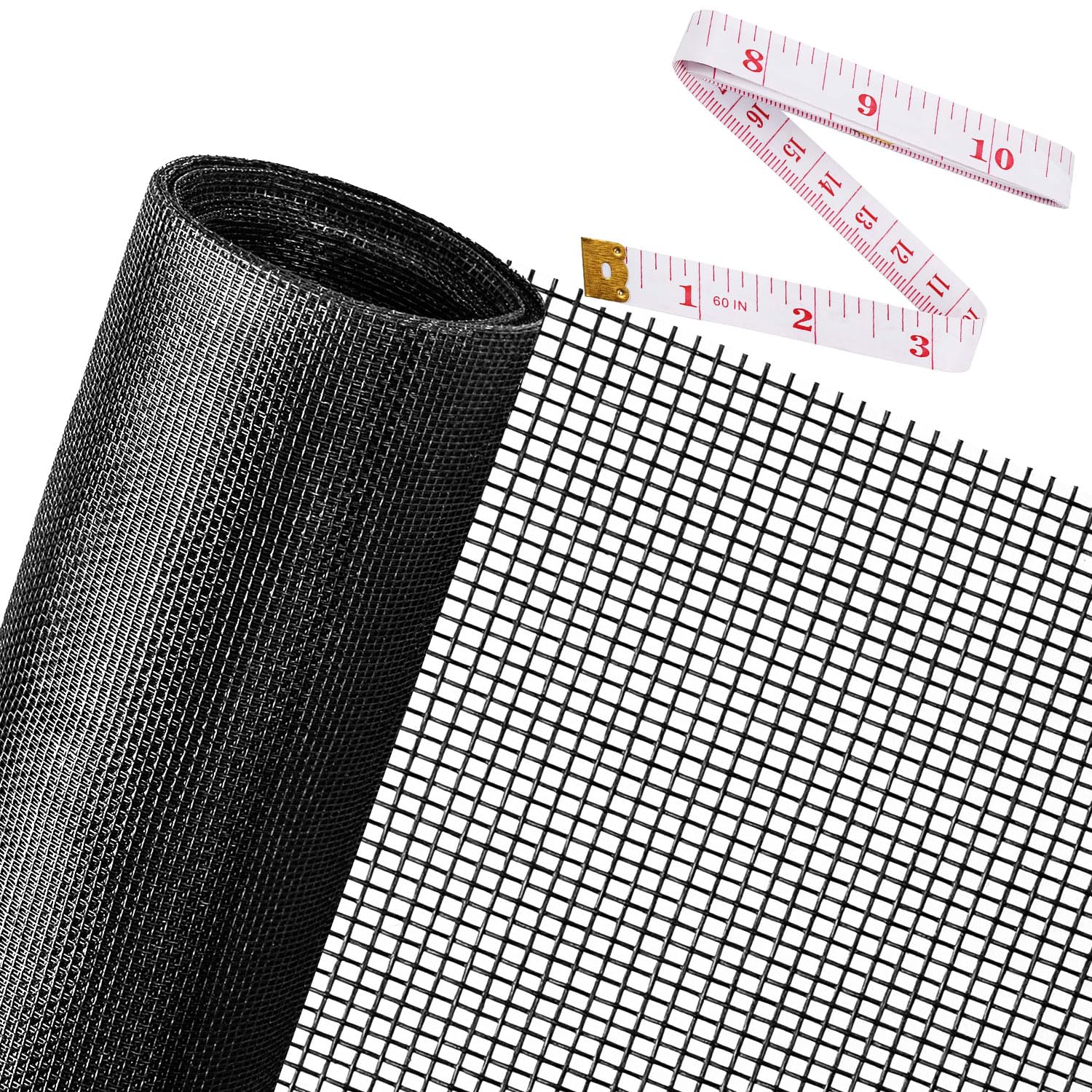 Ouskr Replacement Window Screens Roll, 36 inch x 100 feet Durable Window Screen Mesh for Patio Porch Door Windows, DIY Adjustable Fiberglass Window Screen Repair Kit Sliding Net Pet, Black