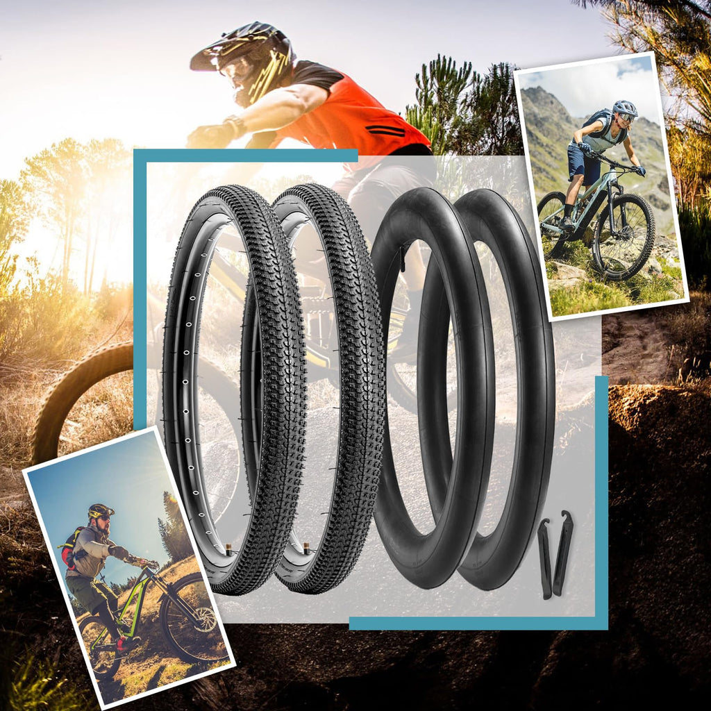 Hycline 2-Pack Mountain Bike Tires Set: 20/24/26/27.5-inch Folding Replacement High-Performance Wear-Resistant Bicycle Tires and Pair Inner Tubes with Tire Levers for MTB Off-Road Bike