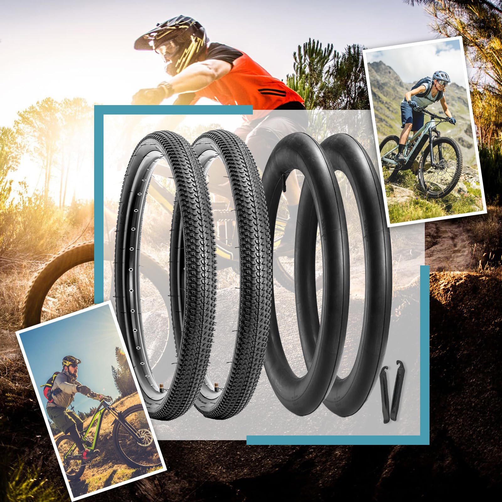 Hycline 2-Pack Mountain Bike Tires Set: 20/24/26/27.5-inch Folding Replacement High-Performance Wear-Resistant Bicycle Tires and Pair Inner Tubes with Tire Levers for MTB Off-Road Bike