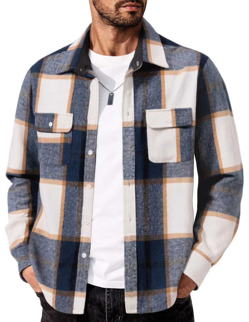 COOFANDY Men's Flannel Shirts Long Sleeve Cotton Plaid Shirt Jacket Casual Button Down Shirt with Pockets