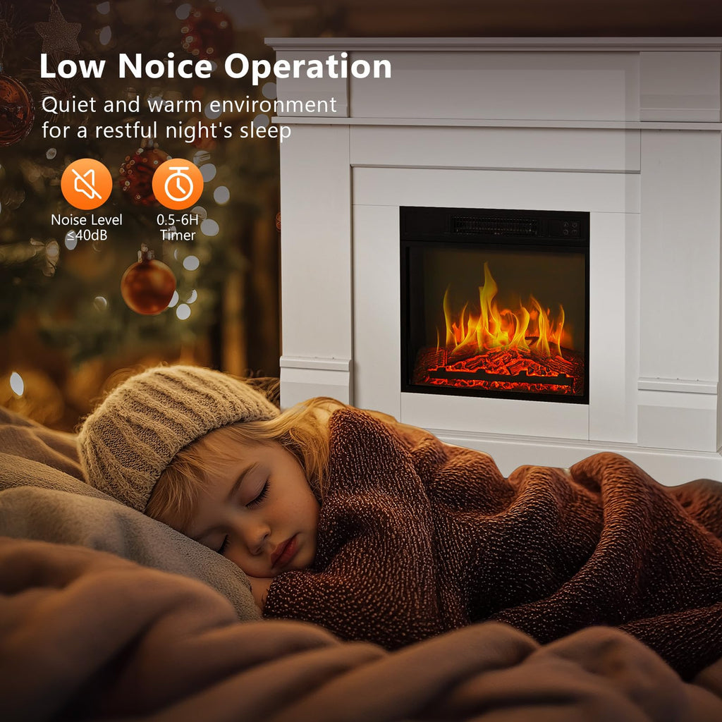 ROVSUN 47'' Electric Fireplace with Mantel, Freestanding Heater with Timer, 6 Realistic Flames & Adjustable Temperature for Home Bedroom Living Room Indoor, 1400W