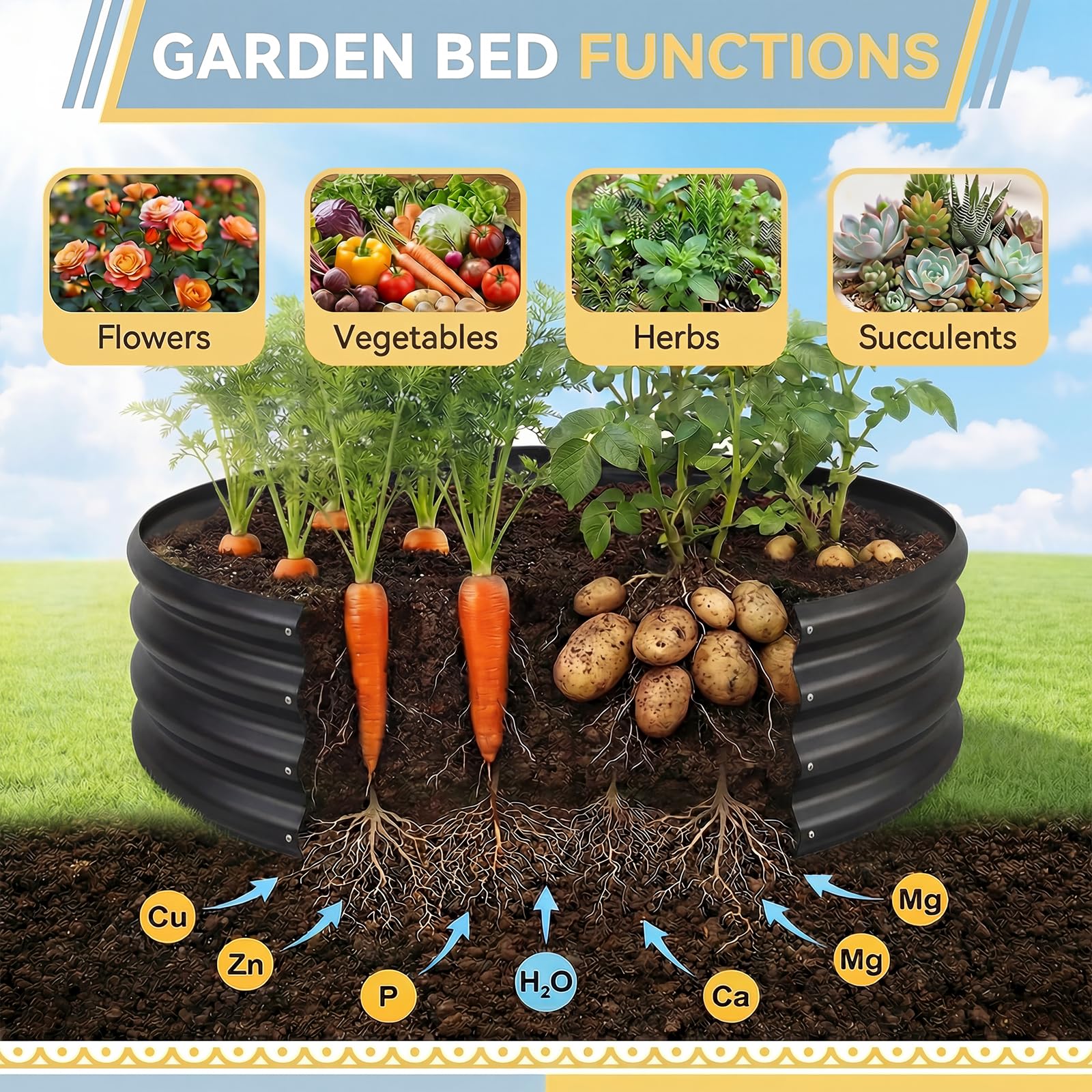 Land Guard Galvanized Raised Garden Bed Kit, Galvanized Planter Raised Garden Boxes Outdoor, Round Large Metal Raised Garden Beds for Vegetables ……