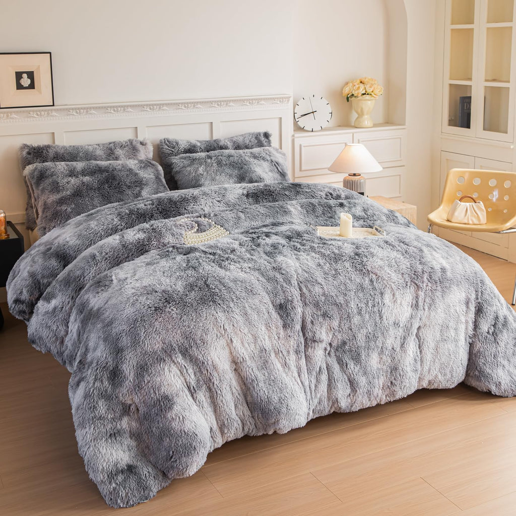 Faux Fur Kids Girls Purple Rainbow Comforter Sets Twin/Full - 3PC Bed Set Warm Comfortable Soft Plush Flannel Velvet Fluffy Fuzzy Bedding（Comforter x 1 Pillowcases x 2）