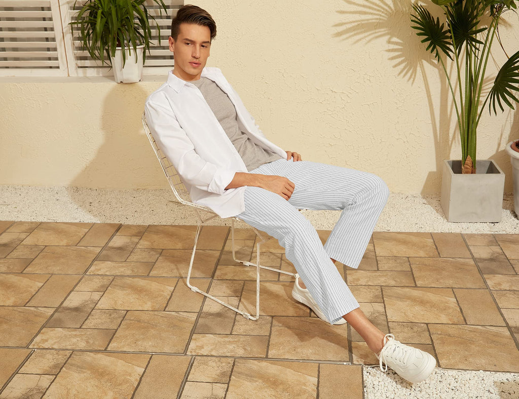 iWoo Linen Pants Men Casual 2025 Summer Beach Elastic Drawstring Waist Yoga Pants Travel Baggy Work Pant Pajama