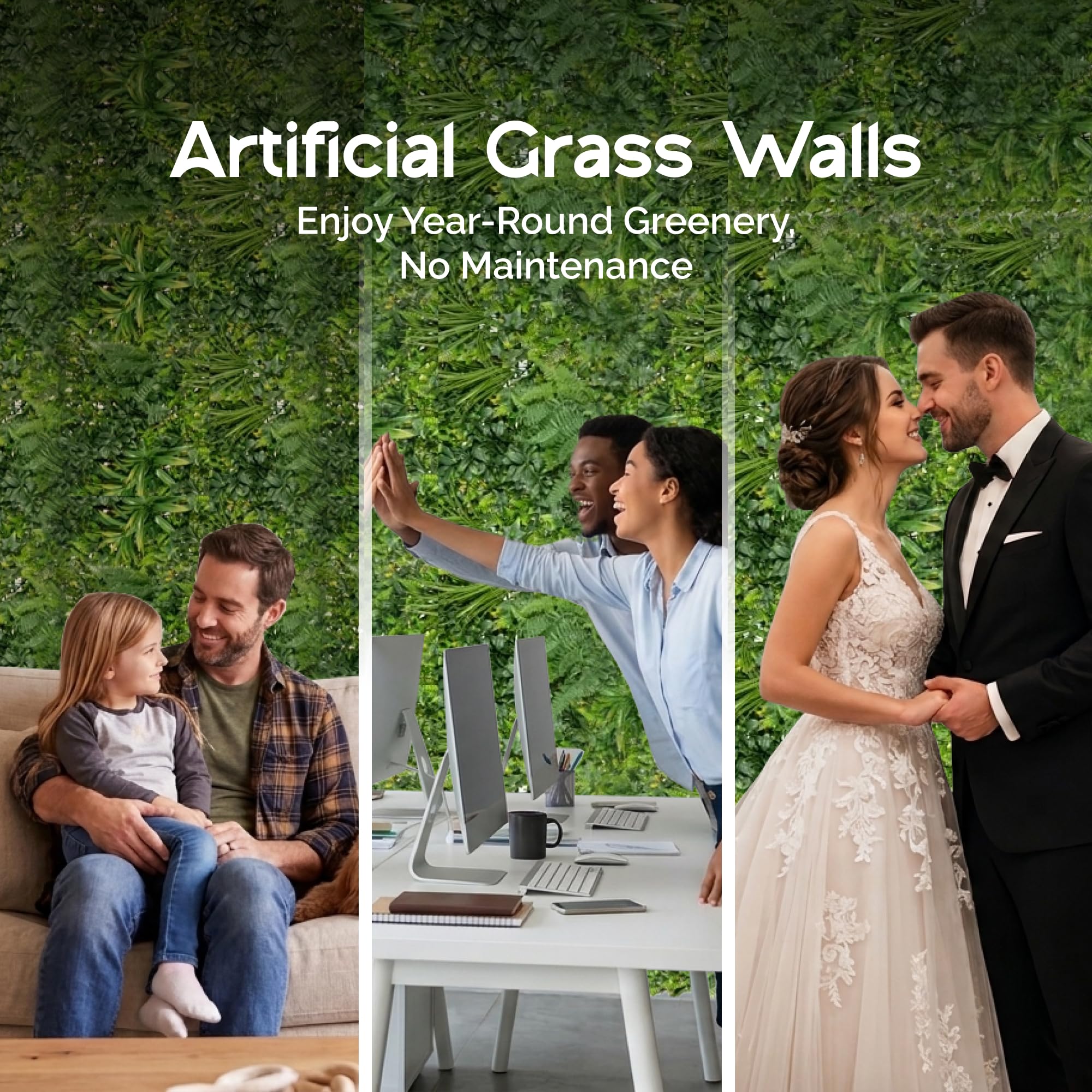 NatraHedge 20''X40'' Artificial Kauai Living Wall Grass Wall Decor, 5Pcs (28SqFt) Hedge Leaf Grass Panels for Indoor, Outdoor, Garden and Balcony Privacy Fence Screen