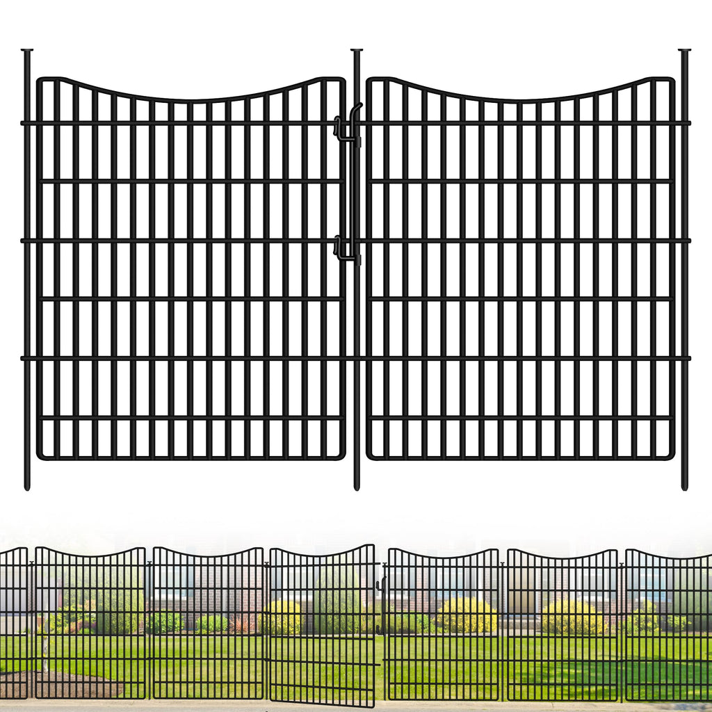 10 Panels Garden Fence Animal Barrier, 33 in(H) X 24 ft(L) Dog Fence Outdoor for Yard with Lock, Tall Metal Fencing with Ground Stakes, Temporary Fencing for Dog, Rabbits, and Patio Border