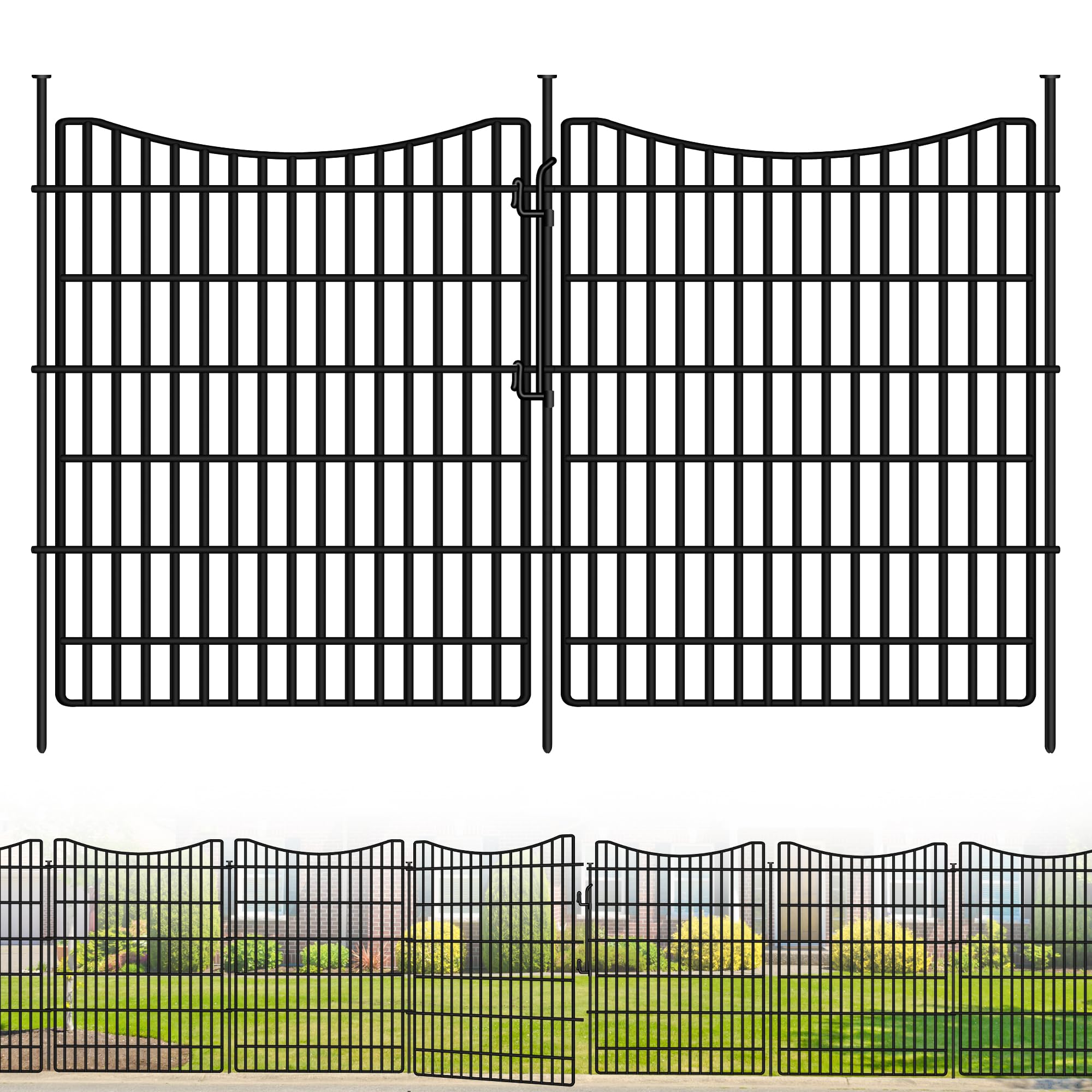 10 Panels Garden Fence Animal Barrier, 33 in(H) X 24 ft(L) Dog Fence Outdoor for Yard with Lock, Tall Metal Fencing with Ground Stakes, Temporary Fencing for Dog, Rabbits, and Patio Border