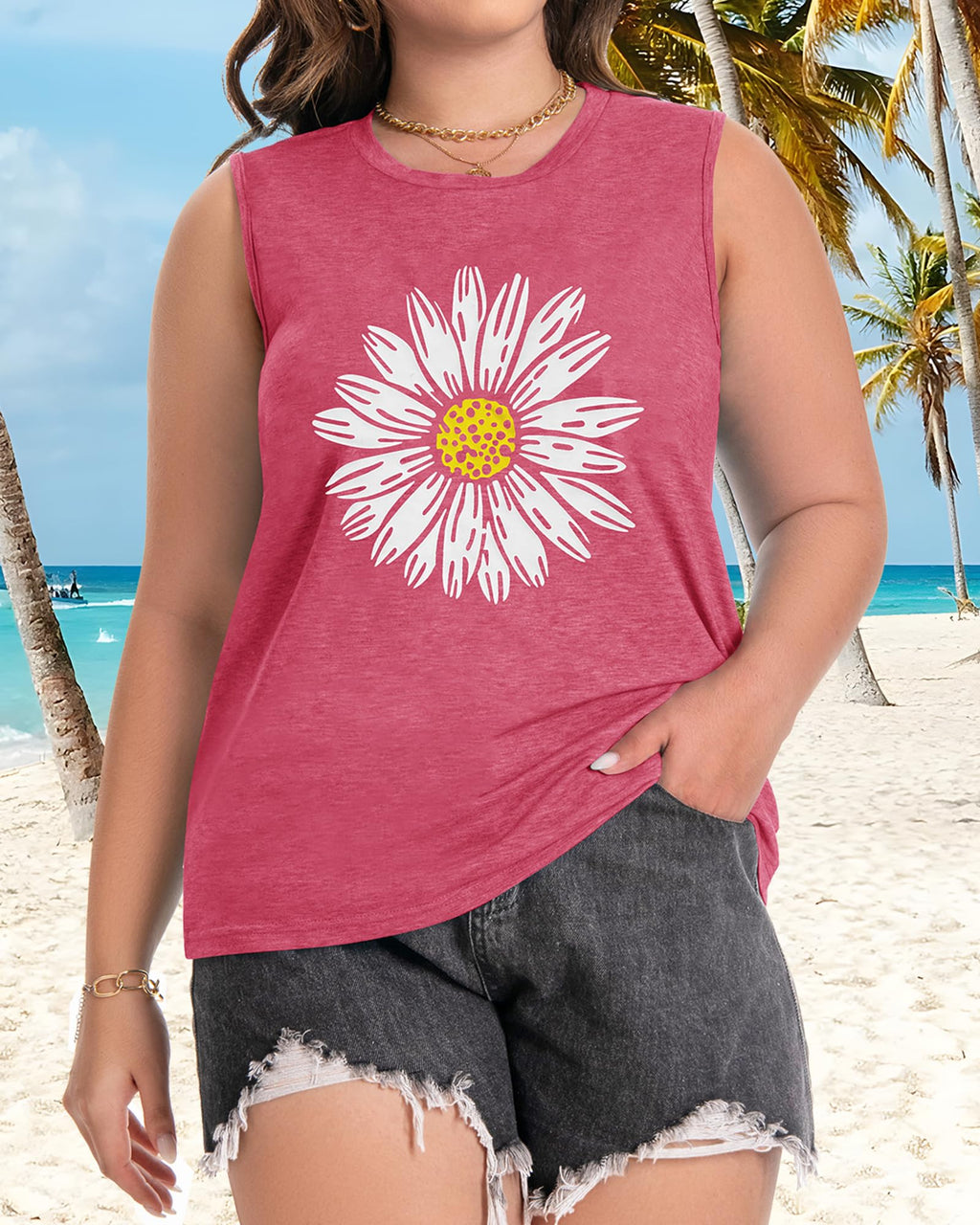 Plus Size Tops for Women Sleeveless Summer Tank Top Loose Fit Casual Tunics Shirts 2026