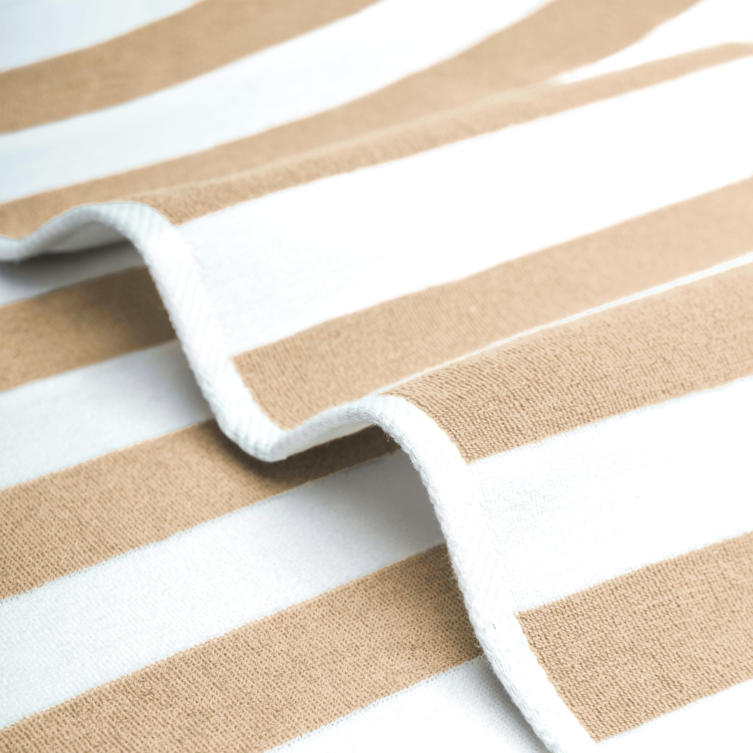 American Soft Linen Cabana Striped Beach Towels, 30x60 inch 4 Piece Oversize Pool Towels, Quick Drying Sand Free Swim Towels, Beige