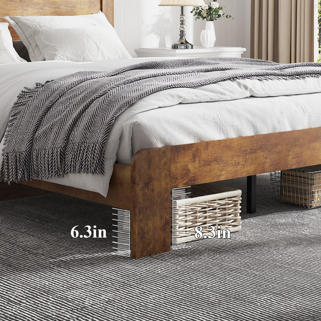 Wooden Bed Frame Full Size with Headboard, Farmhouse Platform Bedframe with Wood Slat Support, Sturdy Framework Bed Frame, Easy Assembly (Rustic Black)