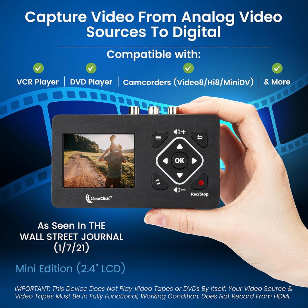 ClearClick Video to Digital Converter 2.0 (Second Generation) Mini Edition - Record Video from VCR's, VHS Tapes, AV, RCA, Hi8, Camcorder, DVD, Gaming Systems [Requires Working VCR/Camcorder & Tapes]