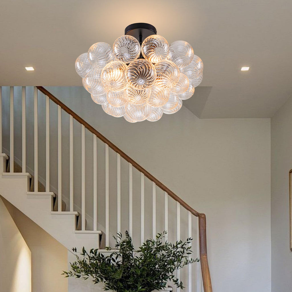 Longree Bubble Glass Ball Chandelier White 20" Dia Pendant Light | Swirled Glass Globe, for Dining Room Kitchen Bathroom Entry Bedroom