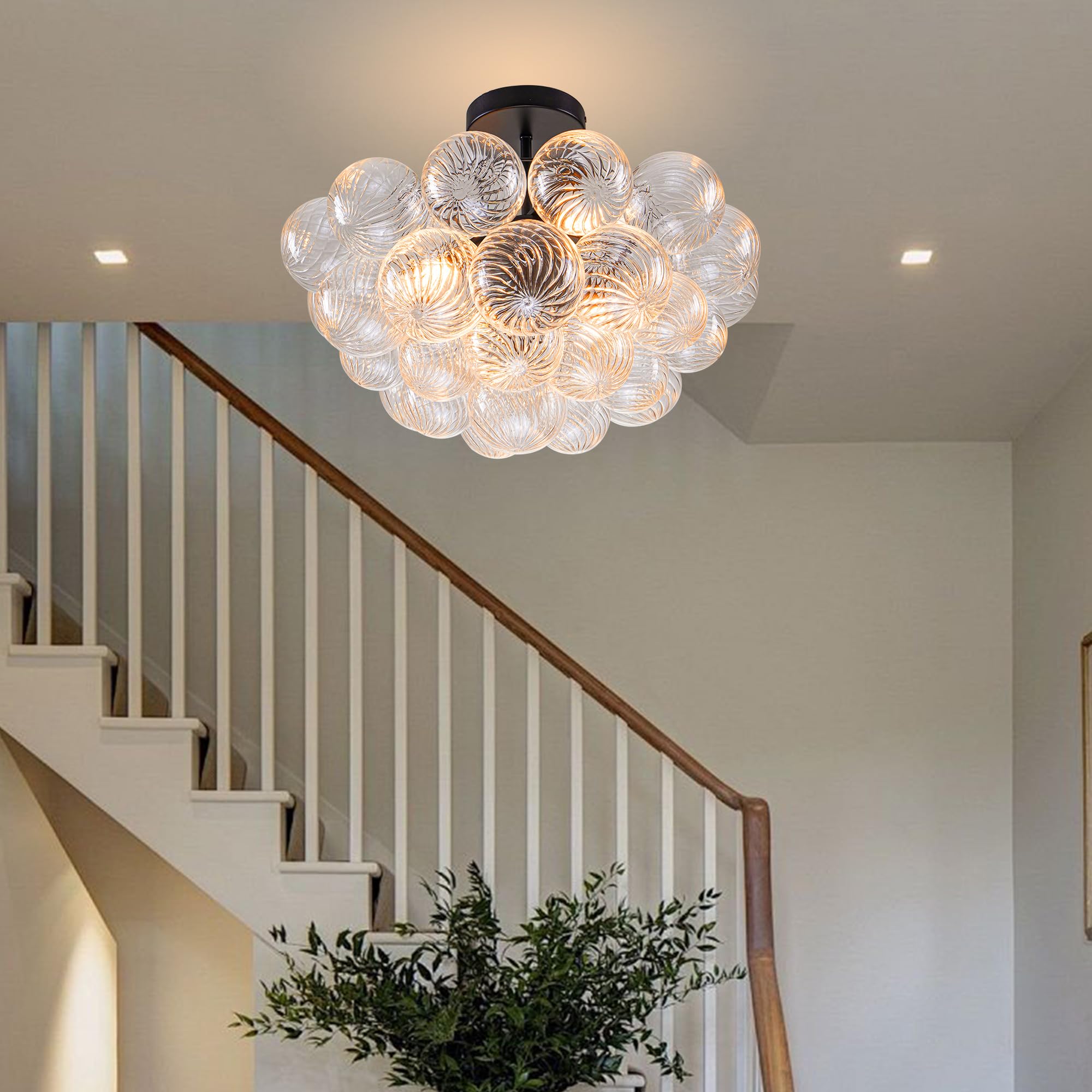Longree Bubble Glass Ball Chandelier White 20" Dia Pendant Light | Swirled Glass Globe, for Dining Room Kitchen Bathroom Entry Bedroom