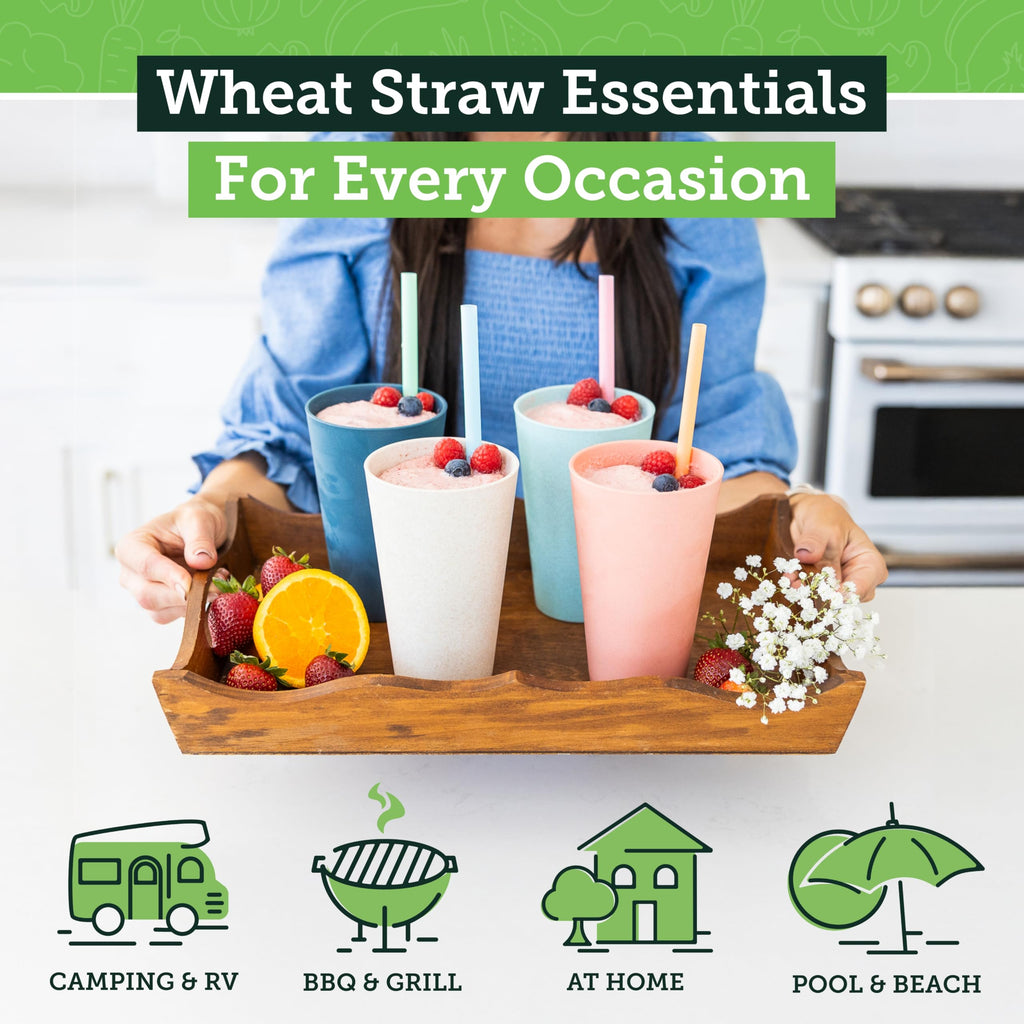 Grow Forward Premium Wheat Straw Cups - 13 & 20 oz Unbreakable BPA Free Hard Plastic Cups - Reusable Lightweight Plastic Drinking Glasses for Kitchen, Outdoor, Water, Camping, RV - Midnight
