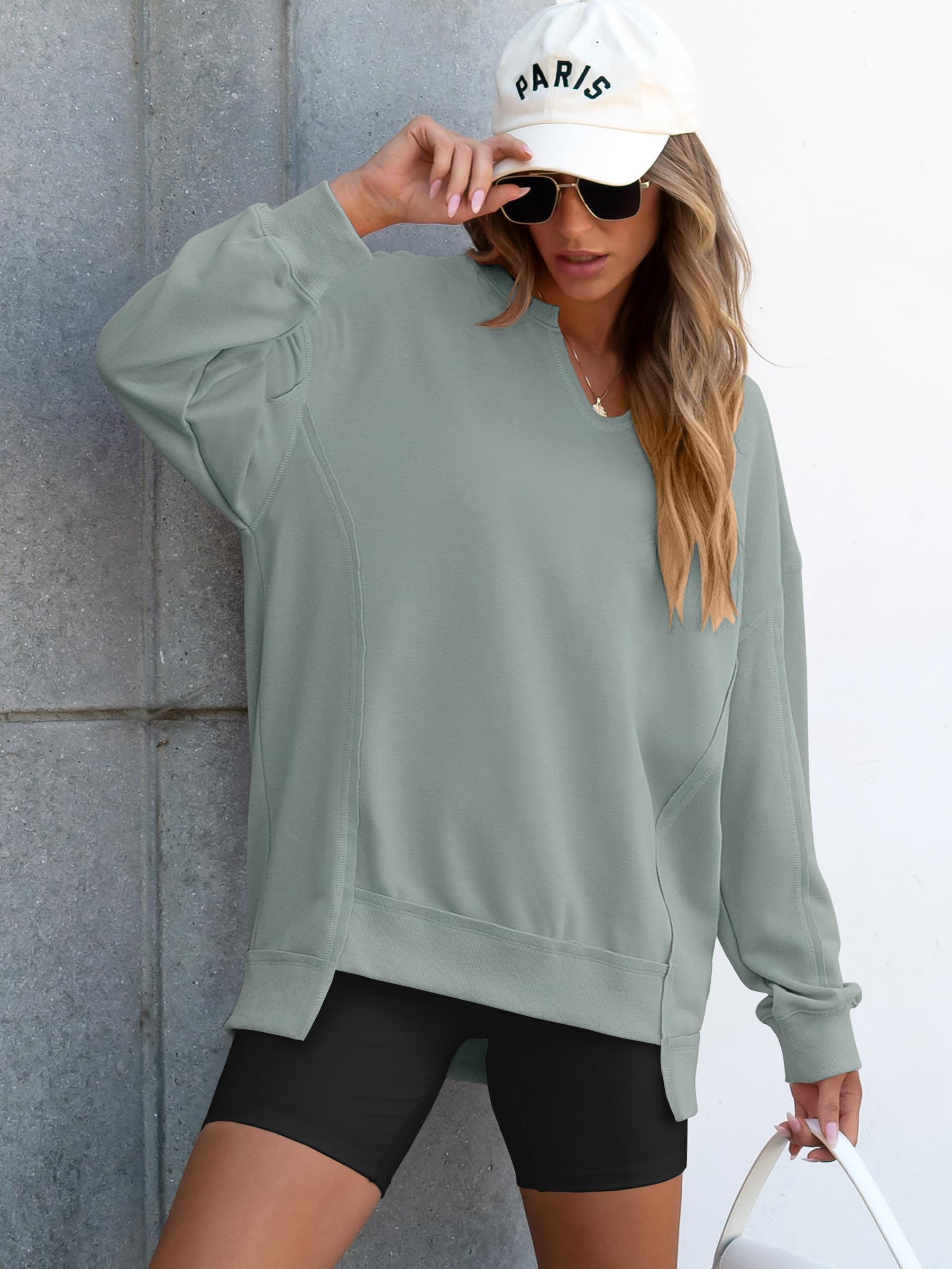 ANRABESS Women's Long Sleeve V-Neck Oversized Sweatshirts | Soft Lightweight Loose Fit Pullover Tops, Casual School Workout Office Tunic Shirts, Teen Girls Outfit, Fall Winter Clothes