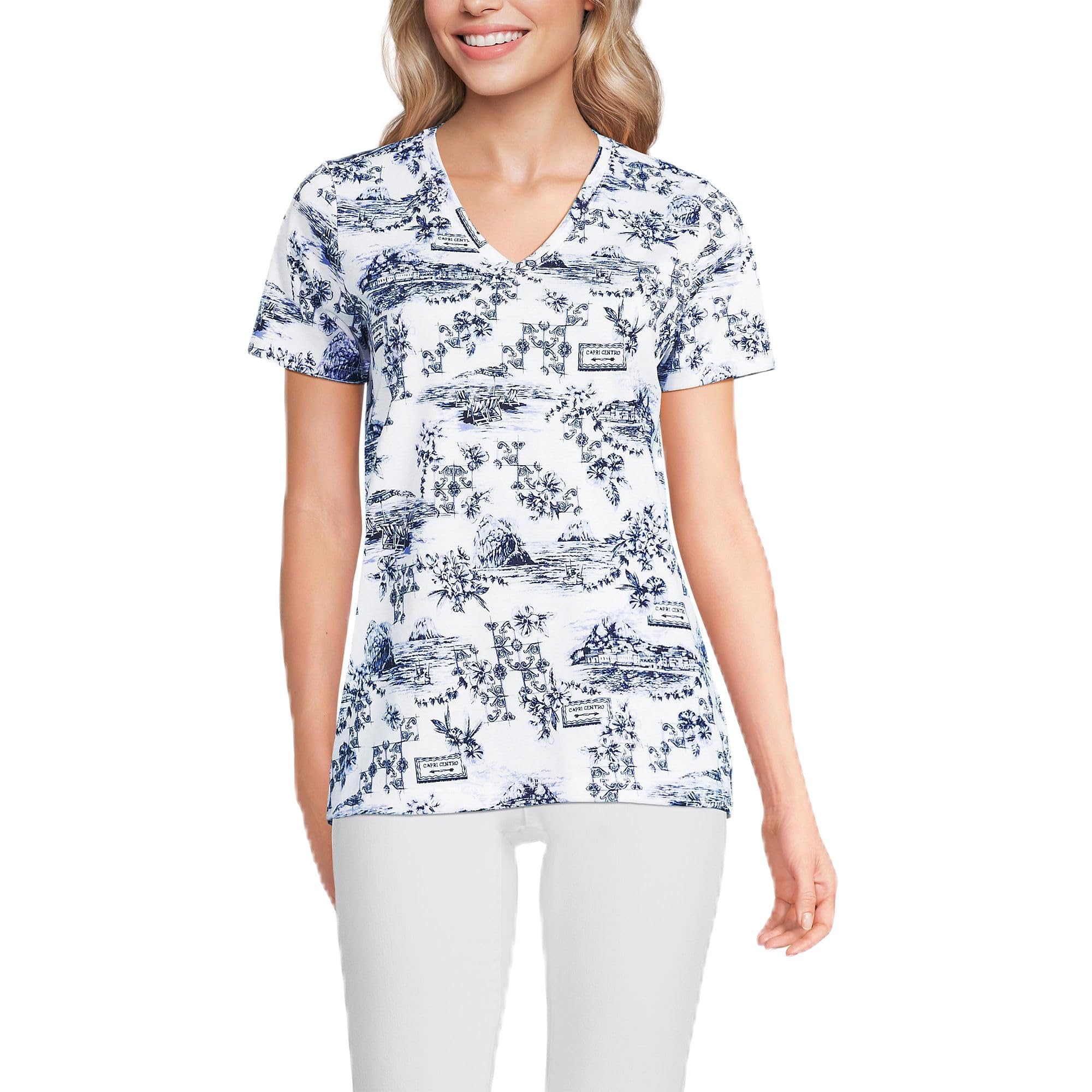 Lands' End Women's Relaxed American-Grown Supima Cotton V-Neck T-Shirt