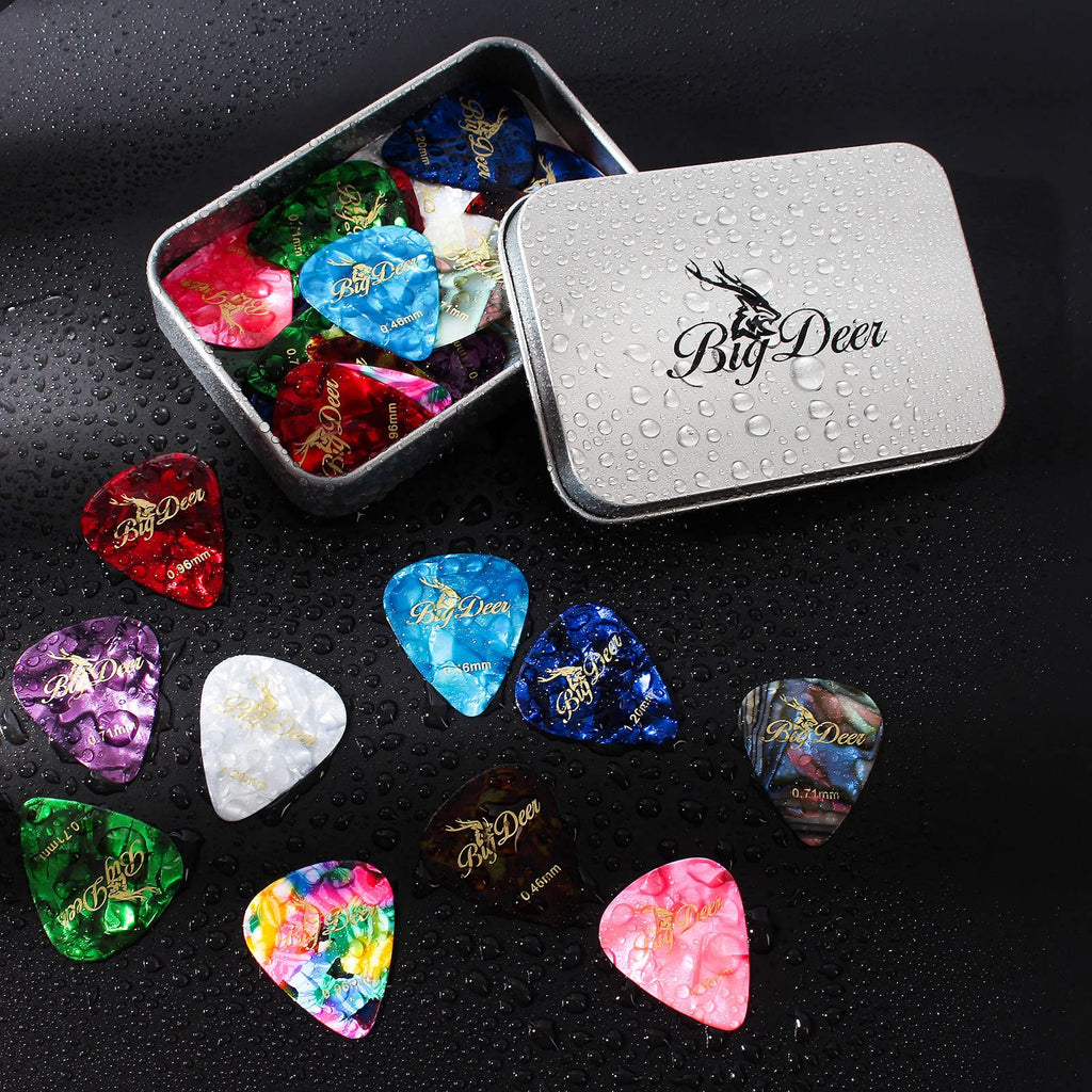BigDeer 16 pack Celluloid Guitar Picks ，includes Thin,Medium, Heavy & Extra Heavy Picks Plectrums for Acoustic Guitar,Ukulele,Bass Wrapped in tin box