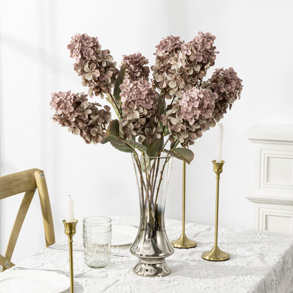 Ttranewsoo Hydrangea Artificial Flowers,Fall Hydrangeas Artificial Flowers,Blue Fake Fall Dried Hydrangea Flowers Decoration,Faux Silk Flower with Stems Winter Decor(Blue 24" 8pcs) Without Vase