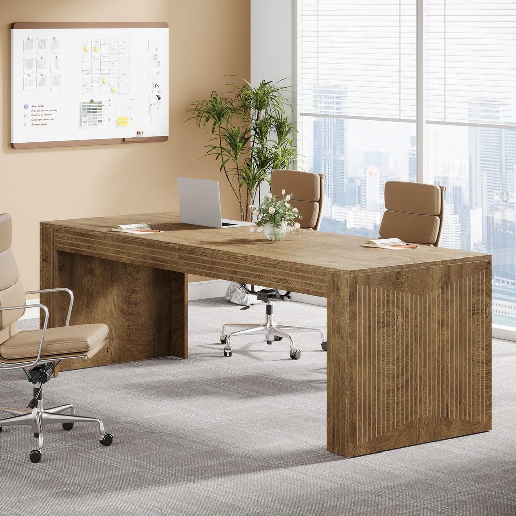 Tribesigns 79-Inch Extra Long Desk, Two Person Double Desk for Home Office, Wooden Long Computer Desk Writing Table for Office, Coffee Brown