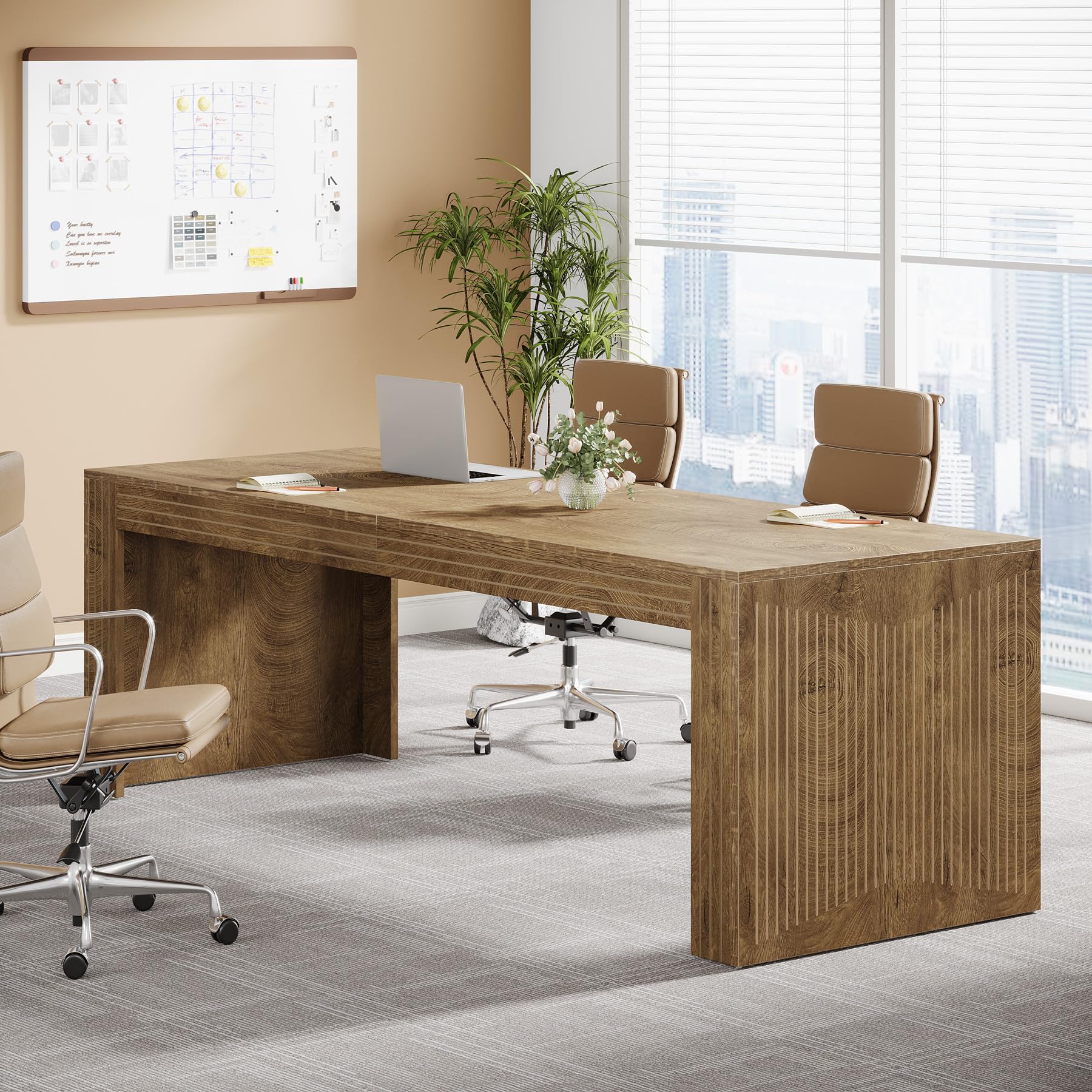 Tribesigns 79-Inch Extra Long Desk, Two Person Double Desk for Home Office, Wooden Long Computer Desk Writing Table for Office, Coffee Brown