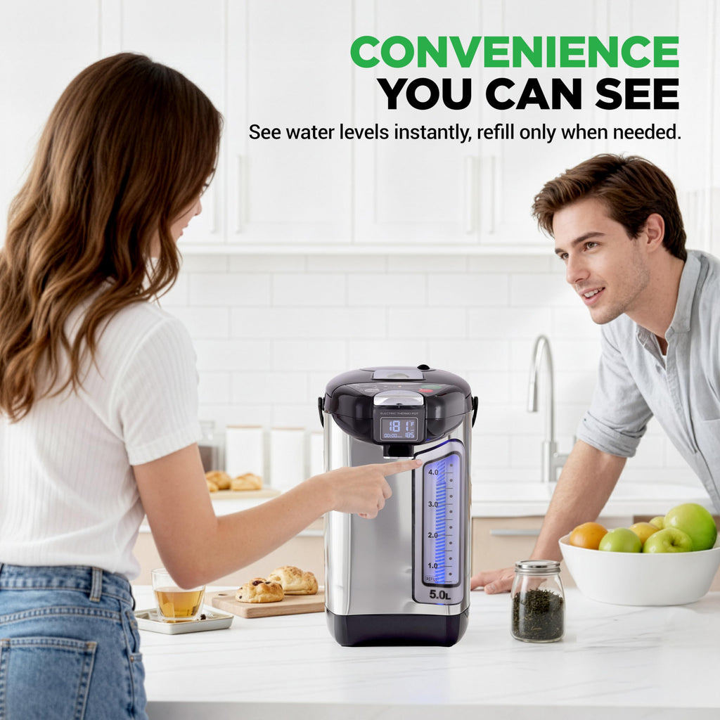 NutriChef Digital Water Boiler and Warmer - 3L/3.17 Qt Stainless Electric Hot Water Dispenser w/ LCD Display, Rotating Base, Keep Warm, Auto Shut Off, Safety Lock, Instant Heating for Coffee & Tea