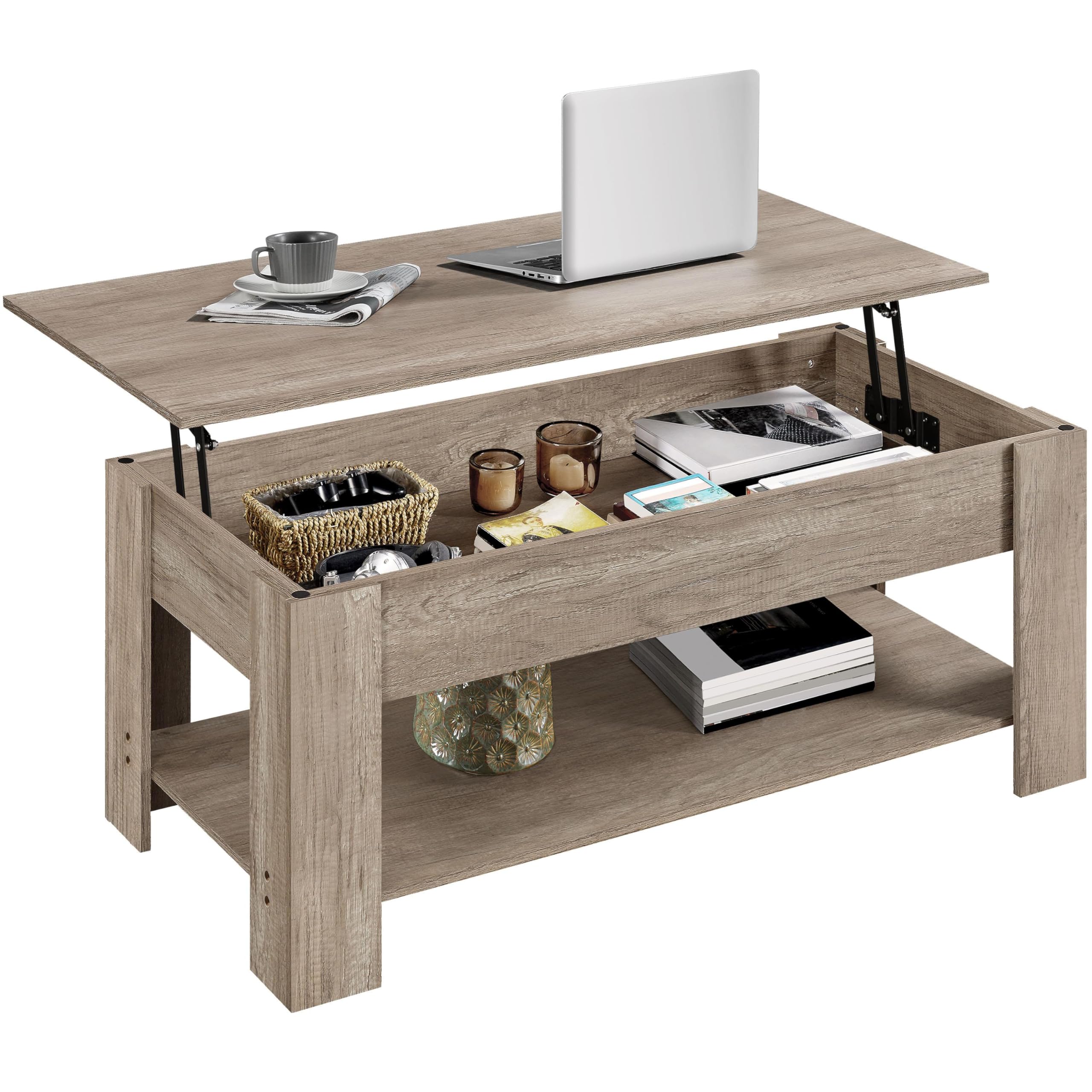 Yaheetech Wooden Coffee Table, Lift Top Coffee Table with Large Hidden Storage Shelf, Lift Tabletop Dining Tables for Living Room, Home Small Space, 38.6in, Black