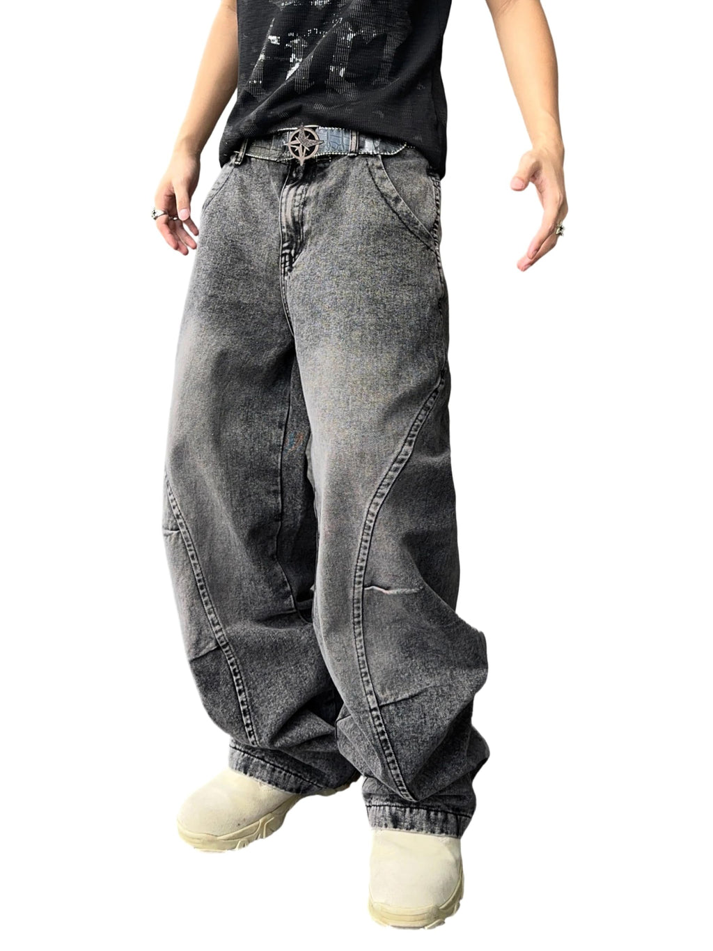 DFGIGT Men's Irregular Sutures Y2k Hip Hop Baggy Jeans Wide Leg Denim Pants Casual Loose Fit Trousers Streetwear