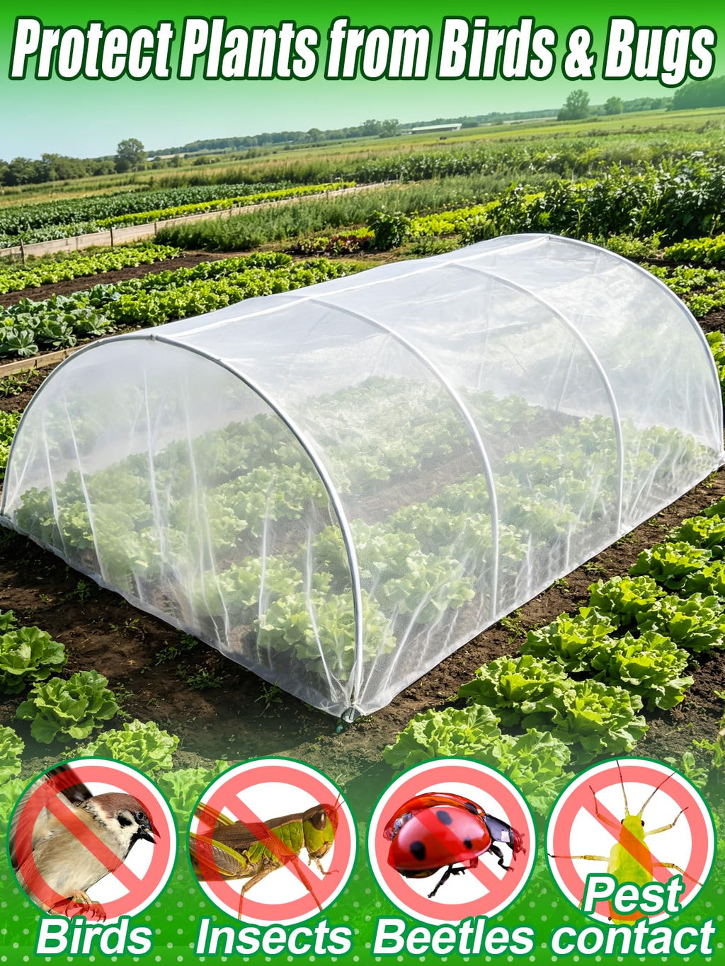 4x10ft Garden Netting - Ultra Fine Mesh Plant Covers to Keep Small Animals Pest Out, Bird Barrier for Protecting Vegetables Fruits Flowers Raised Beds (Without Support Pole)