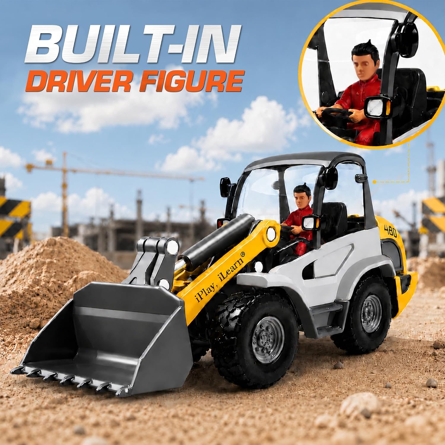 iPlay, iLearn Heavy Duty Construction Site Playset, Metal Dump Truck, Excavator Digger Backhoe, Tractor Bulldozer Diecast Vehicle, Outdoor Sandbox Car Toy, Birthday Gift 3 4 5 Year Old Boy Kid Toddler