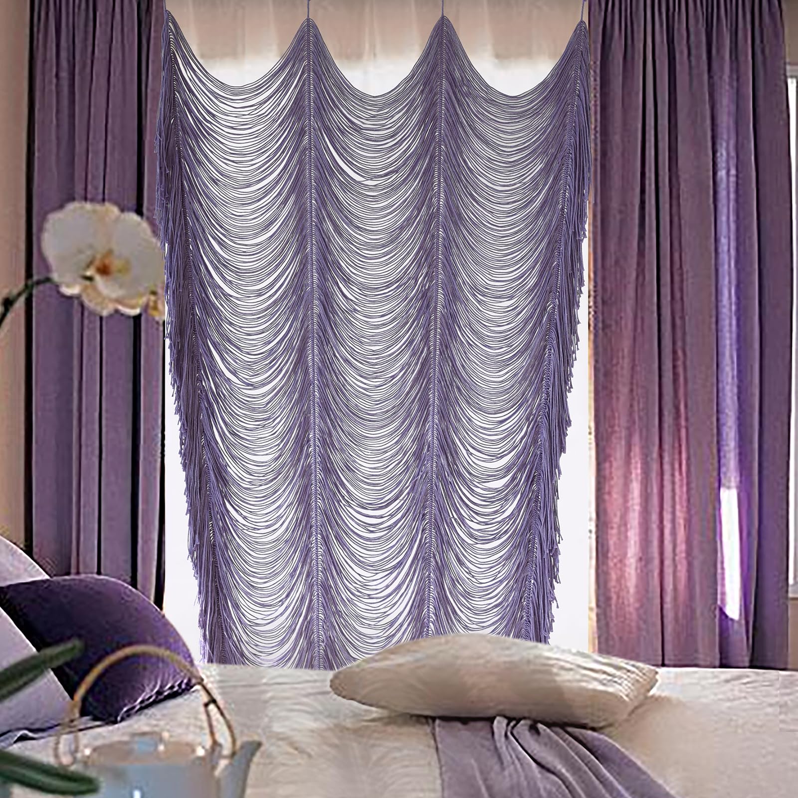 Flber Macrame Curtain Window Macrame Room Divider Doorway Curtain Boho Macrame Wall Hanging Living Room Bedroom Decor 42" W x 75" H
