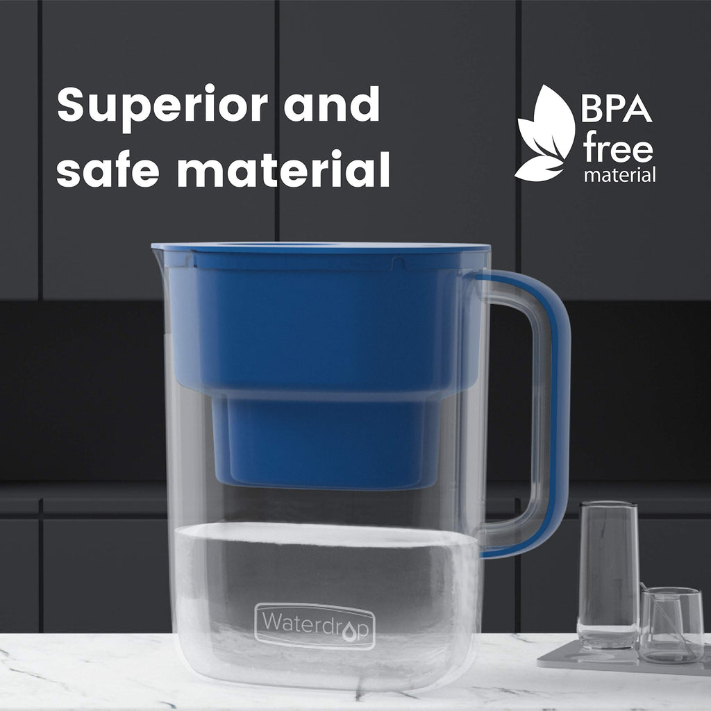 Waterdrop PT-07B Water Filter Pitcher, 10-Cup, NSF Certified Water Filter Pitcher, 200-Gallon Long-Life Filter, Reduces PFOA/PFOS and Chlorine, 5X Longer Filter Life, Blue