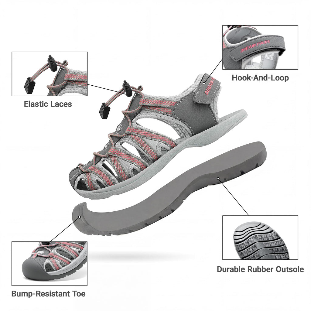 DREAM PAIRS Womens Closed Toe Hiking Summer Outdoor Sport Athletic Sandals